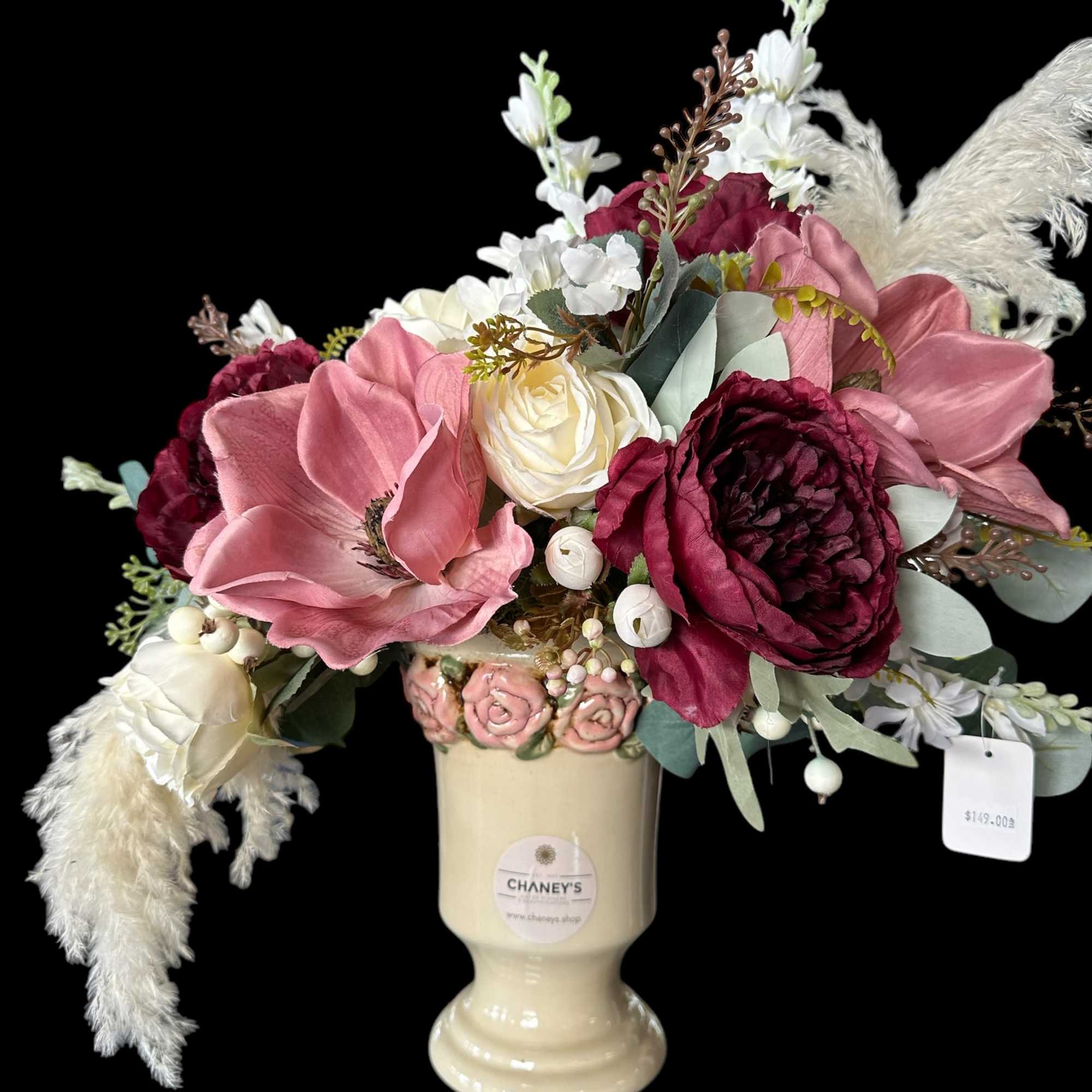 Unique piece! 25&quot; tall artificials hand arranged by our designers. Order before