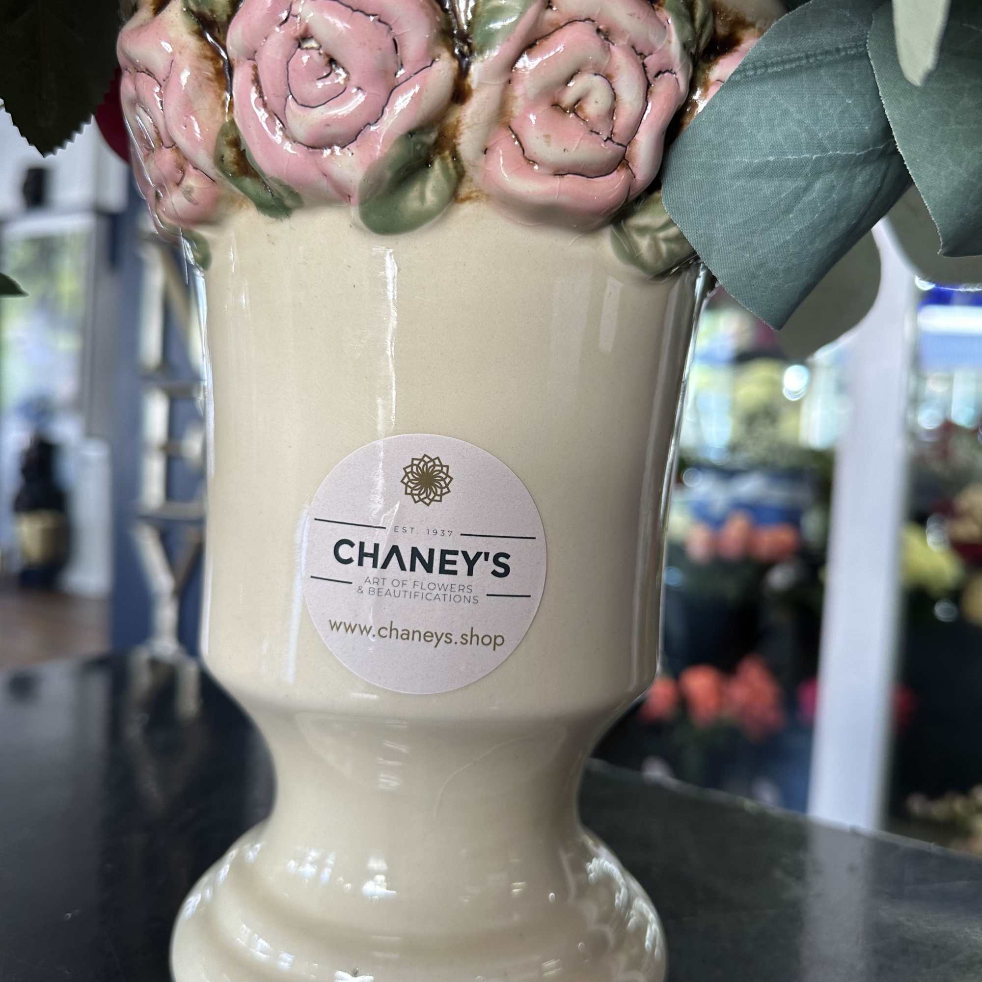 Unique piece! 25&quot; tall artificials hand arranged by our designers. Order before