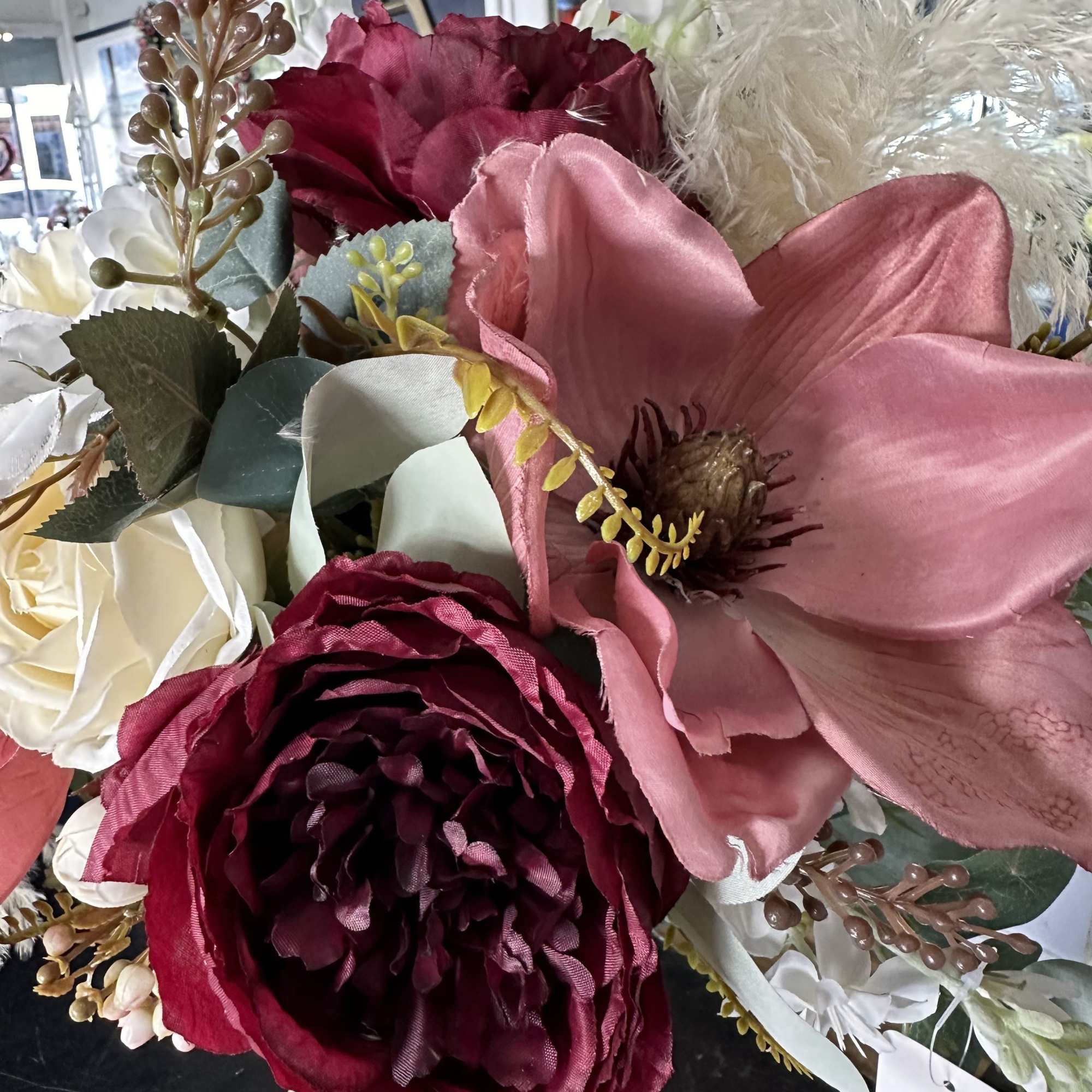 Unique piece! 25&quot; tall artificials hand arranged by our designers. Order before