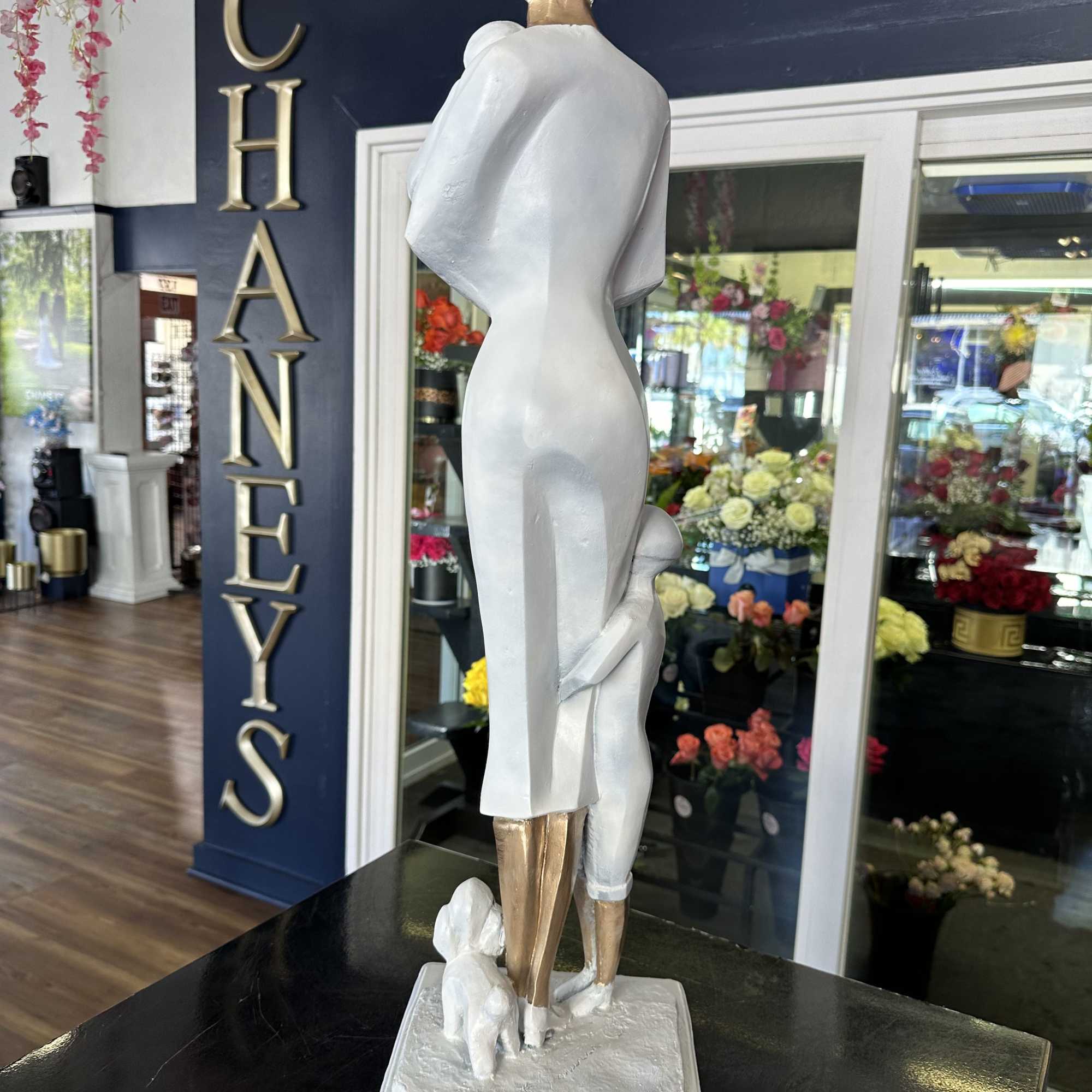 Unique piece! 30&ldquo; tall sculpture of a classy woman, a boy, a
