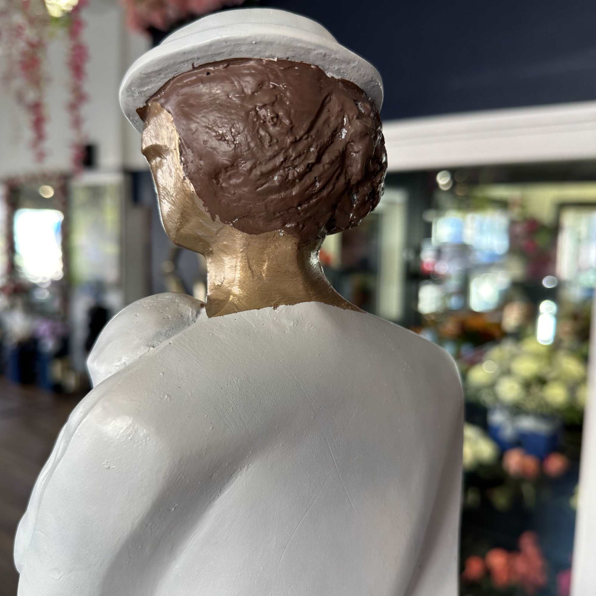 Unique piece! 30&ldquo; tall sculpture of a classy woman, a boy, a