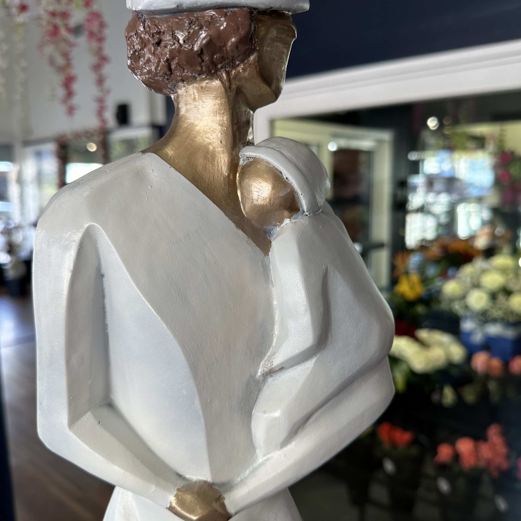 Unique piece! 30&ldquo; tall sculpture of a classy woman, a boy, a