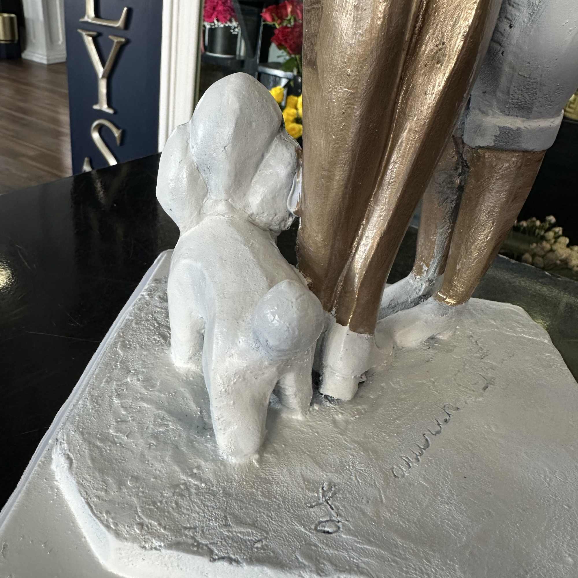 Unique piece! 30&ldquo; tall sculpture of a classy woman, a boy, a