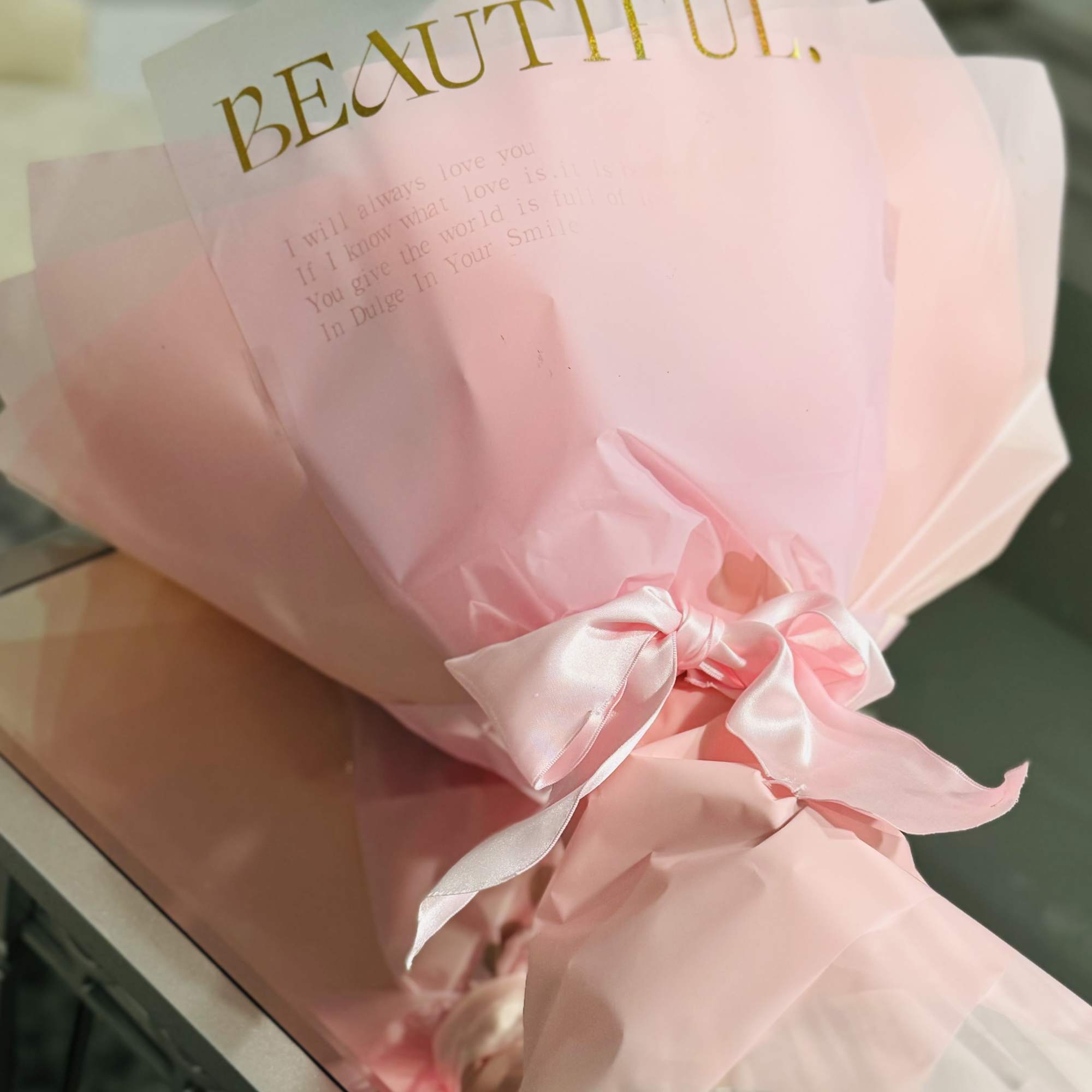 50 premium Pink Mondial Roses Hand-Tied Bouquet (50 roses deluxe size shown