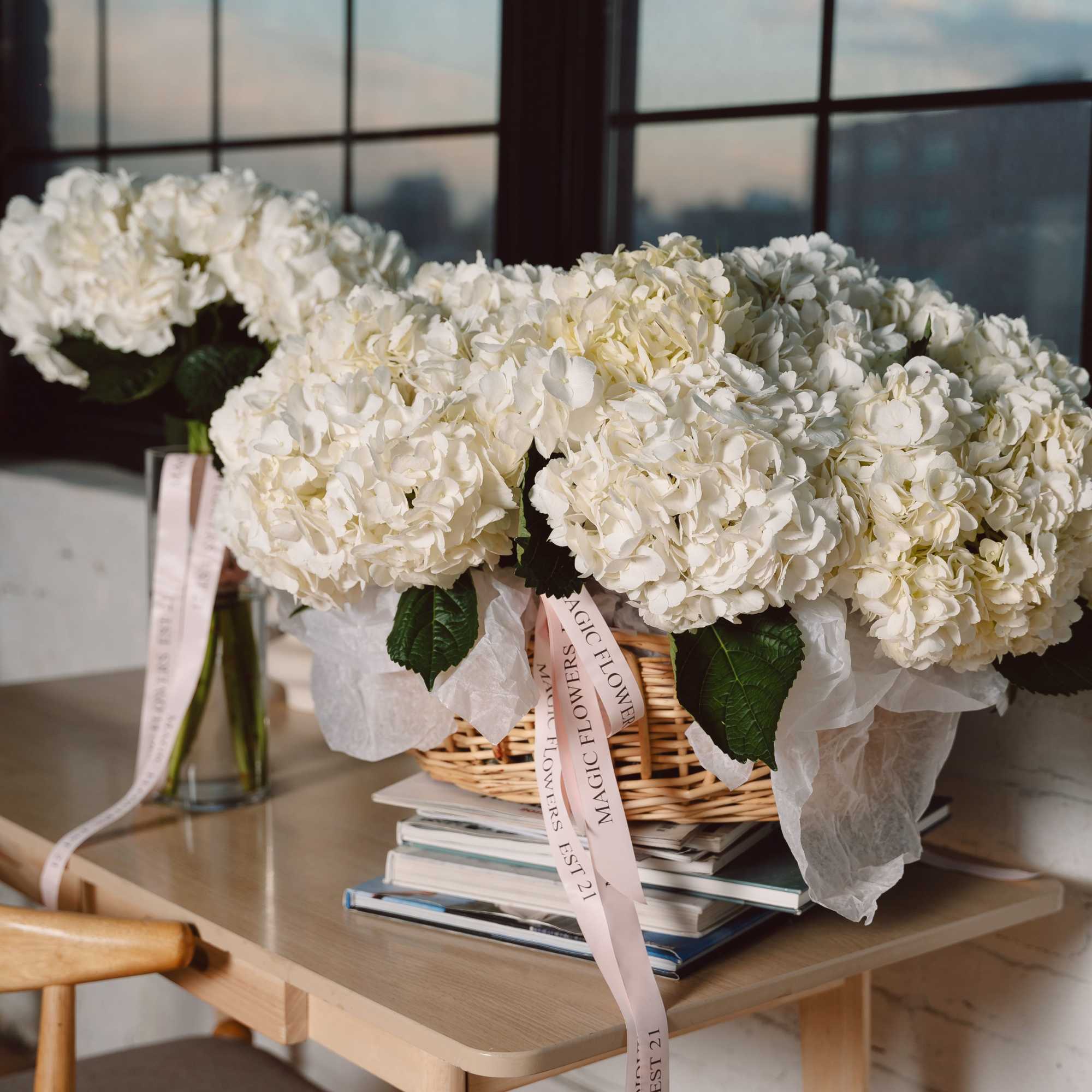 Lush, airy, and delicate &mdash; this basket of hydrangeas will be an