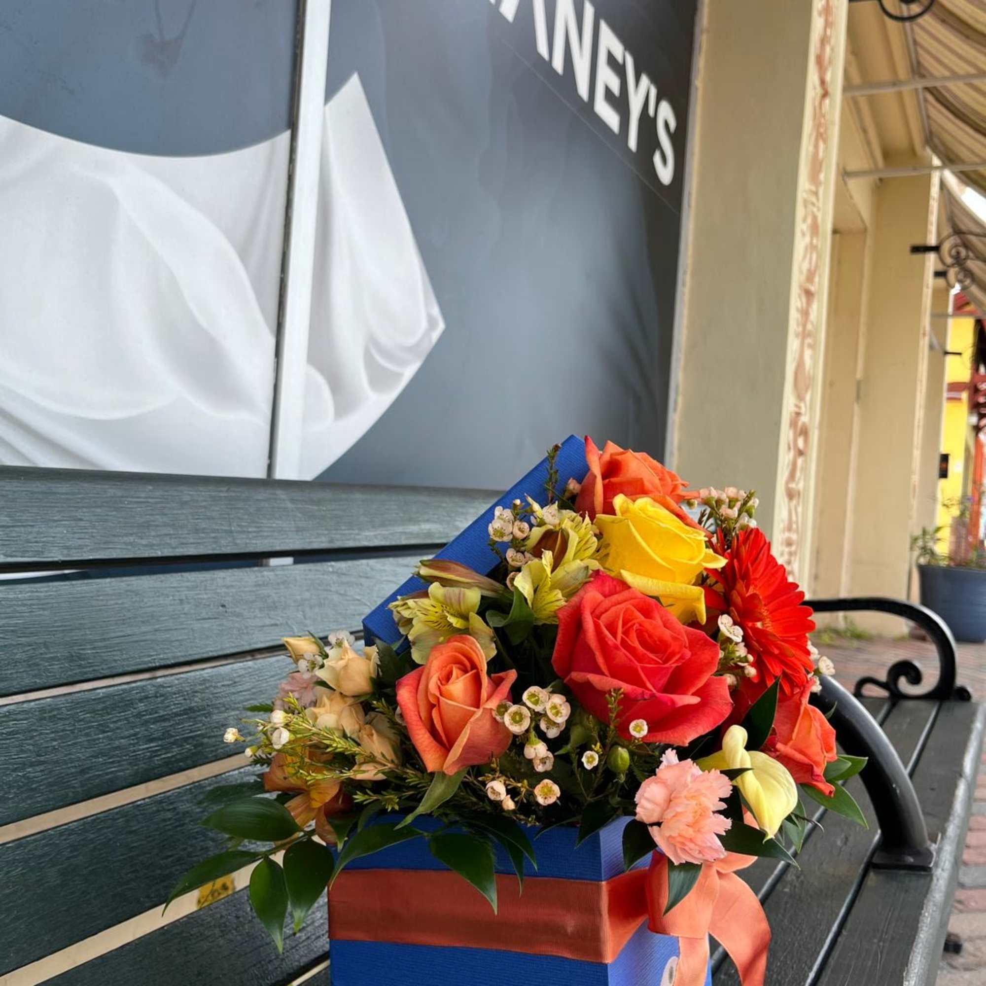 Bright and cheerful colors in a blue floral box. A new design Bright and cheerful colors in a blue floral box. A new design