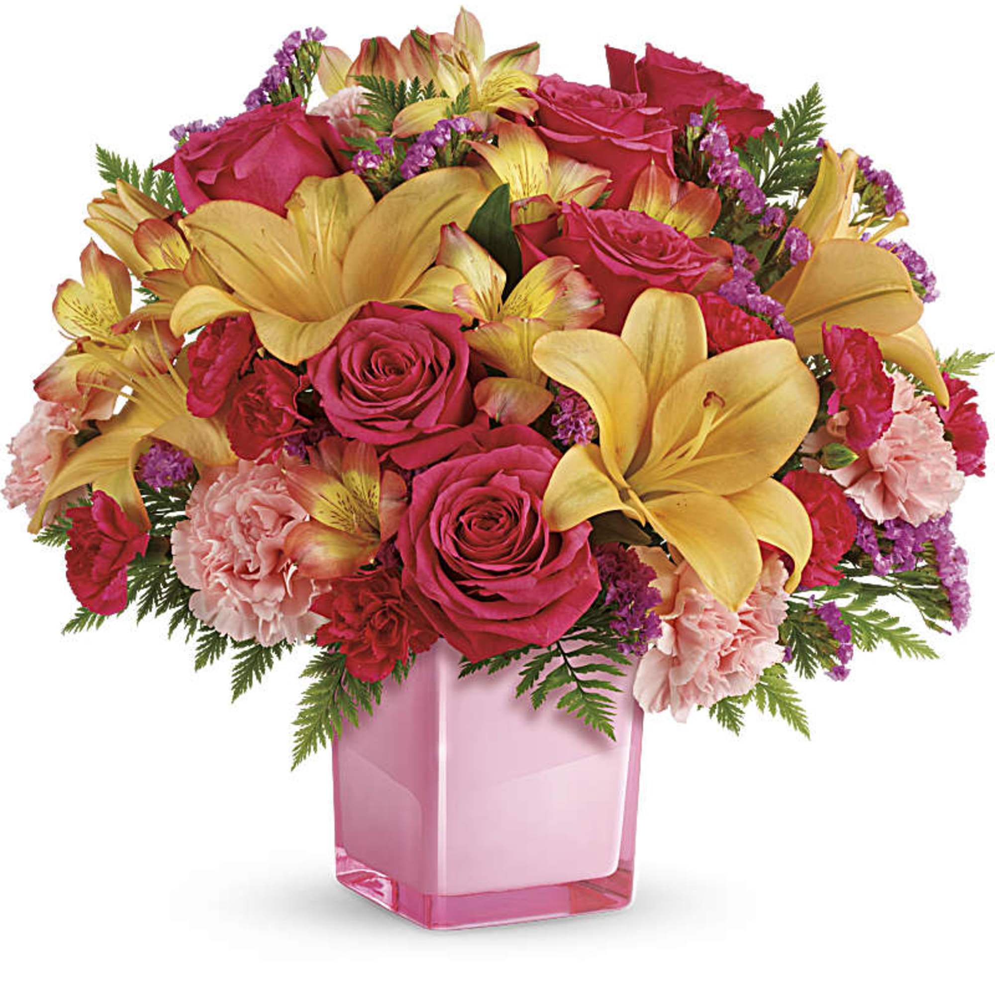 Pop go the petals! This festive, fun-loving mix of flowers is a