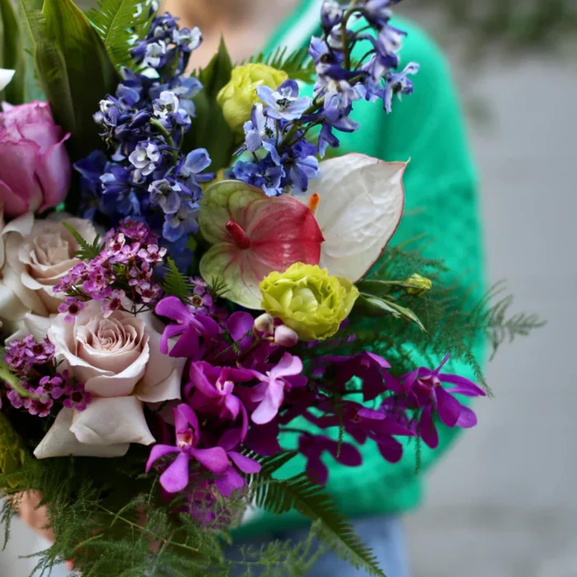 The bouquet with anthurium is the most beautiful and stunning flower arrangement