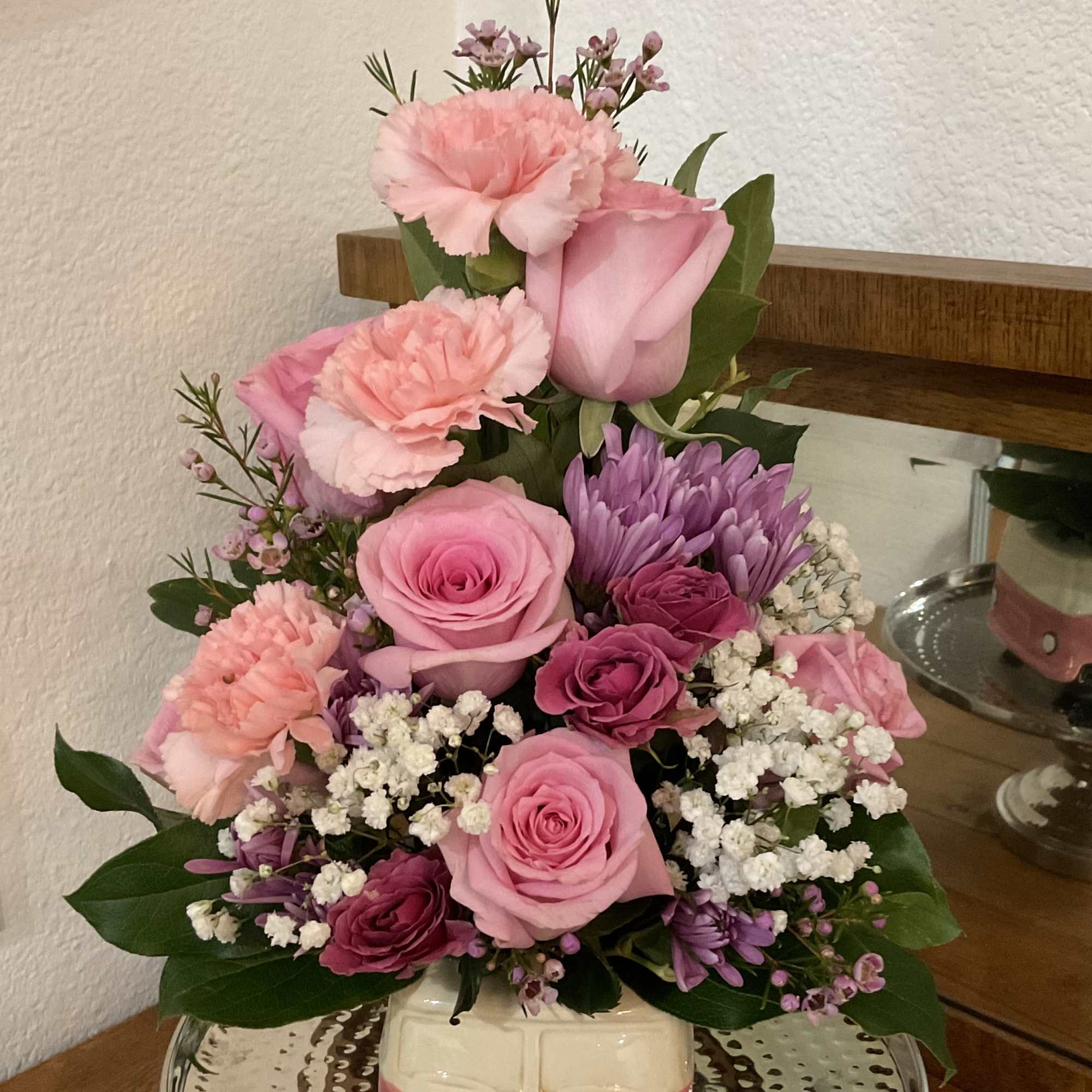 Fun &amp; adorable Pink van arrangement 