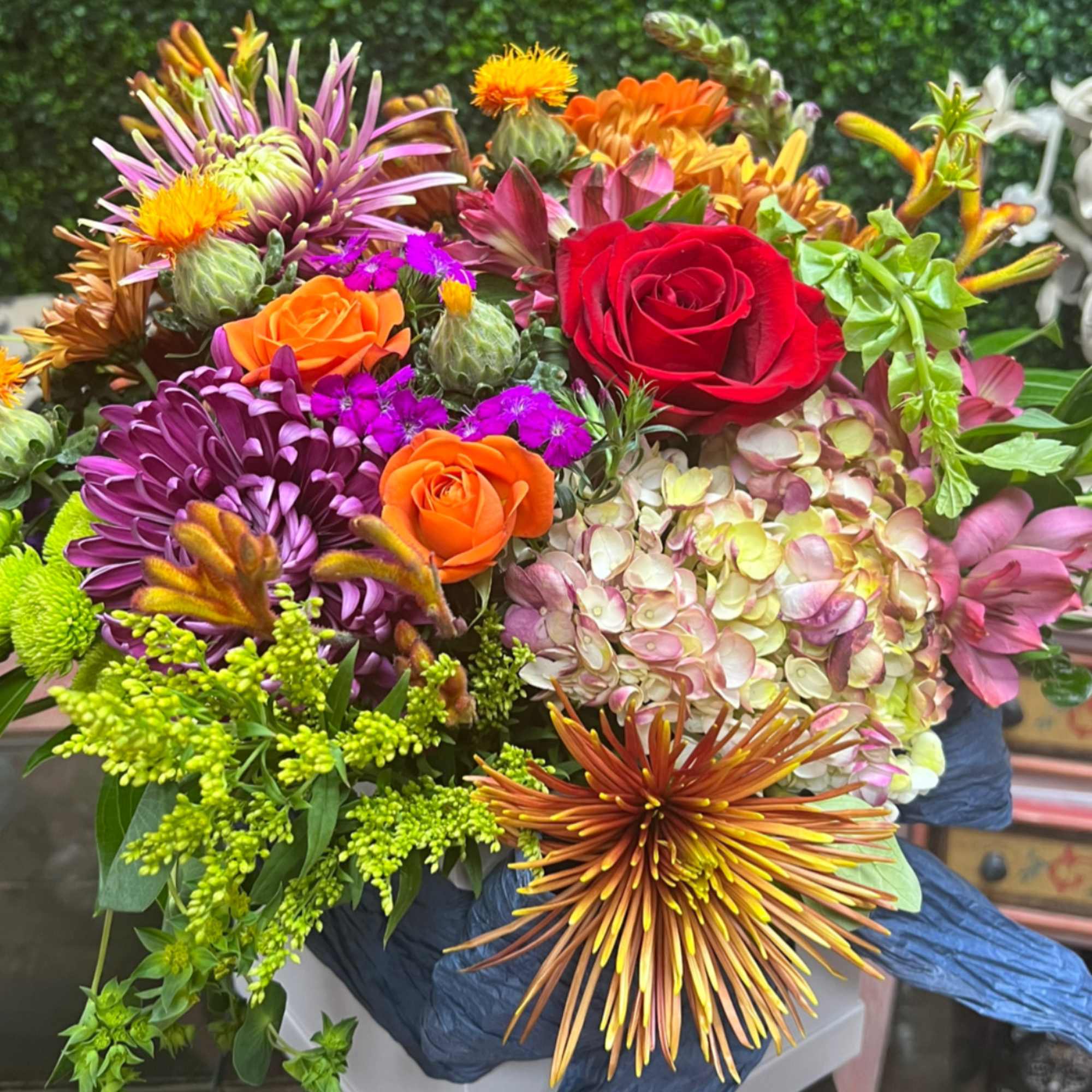 Designers Choice of Seasonal Fresh cut Bold and Bright toned Blooms in