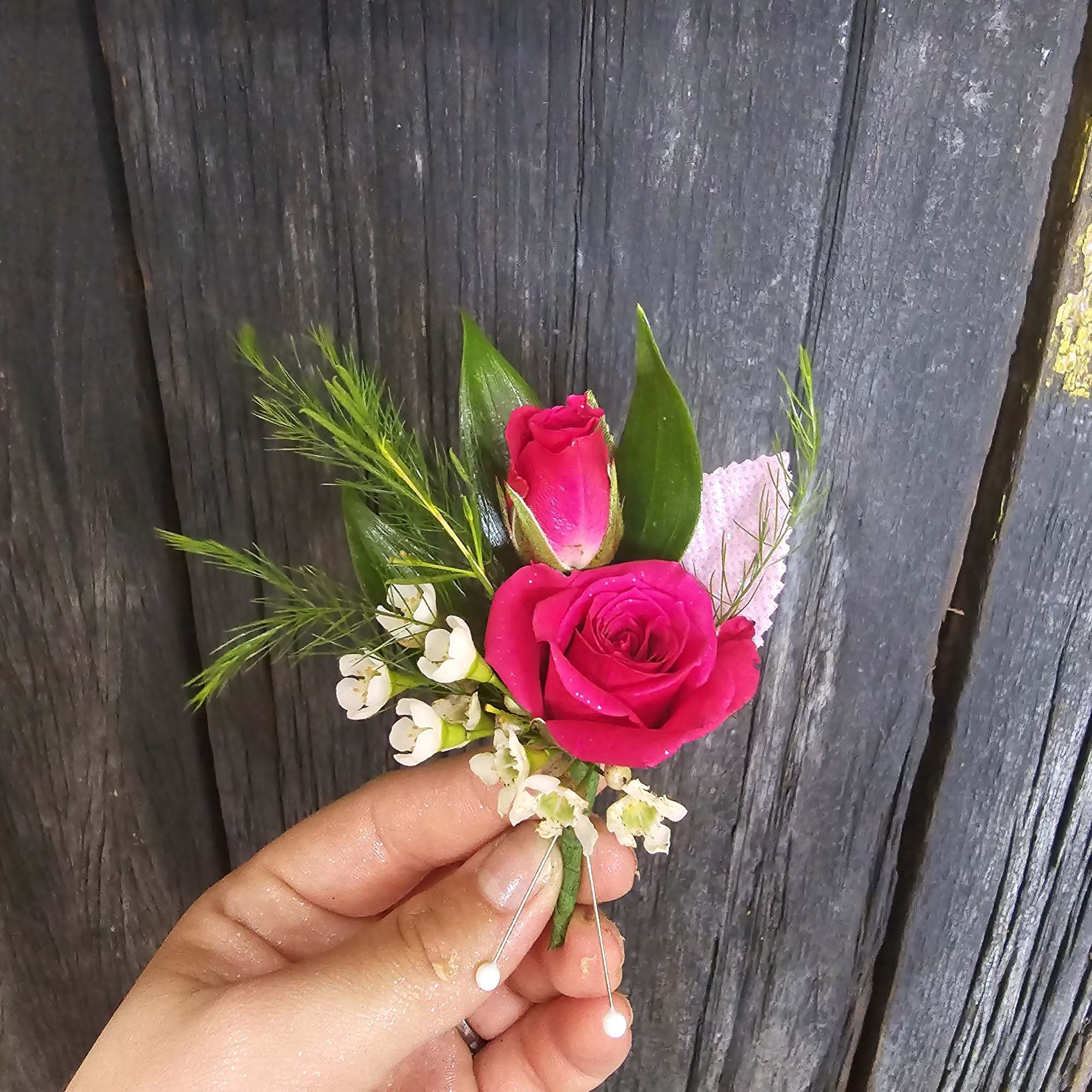 A beautiful Boutinere made in any color choice and flower type. 
Availabe