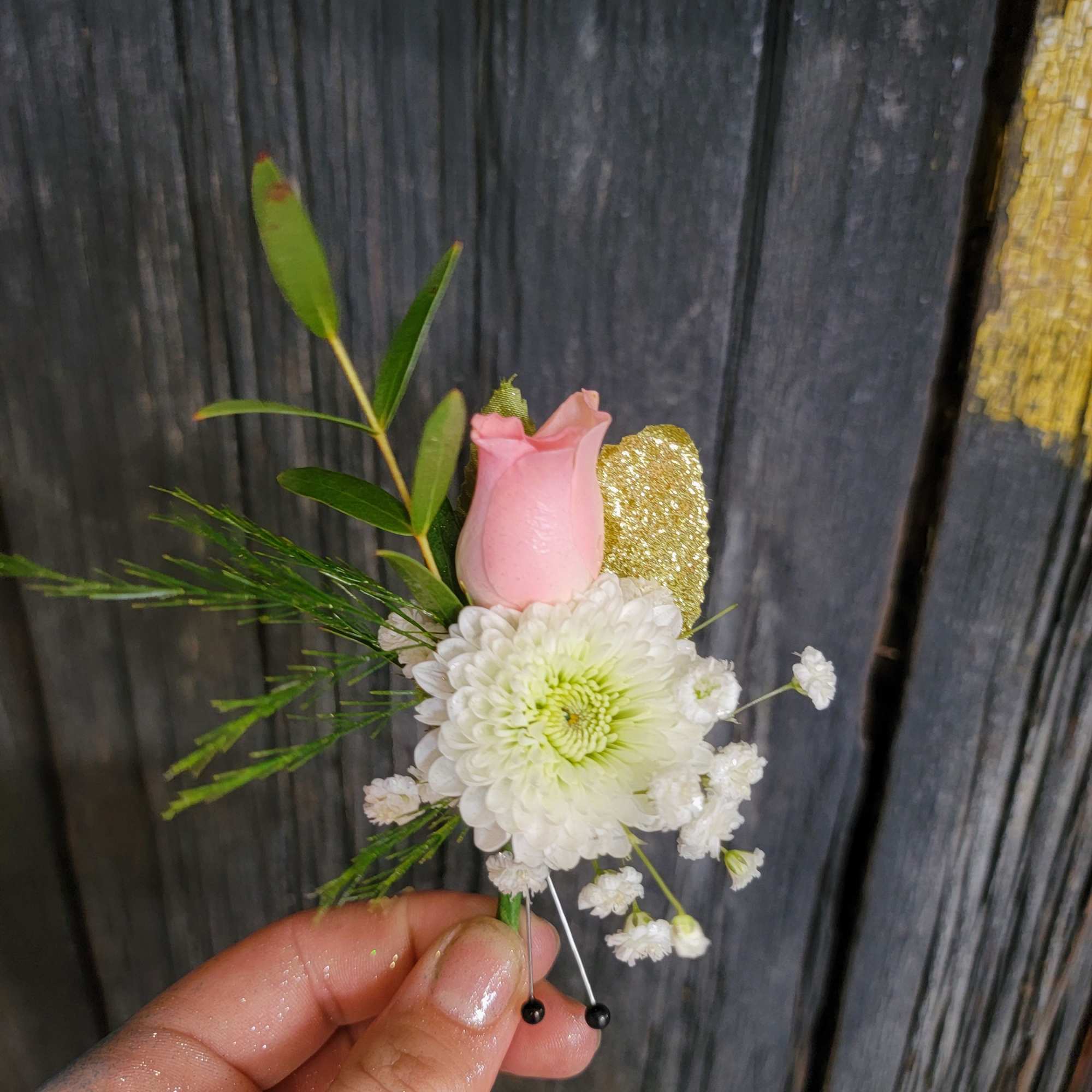 A beautiful Boutinere made in any color choice and flower type. 
Availabe