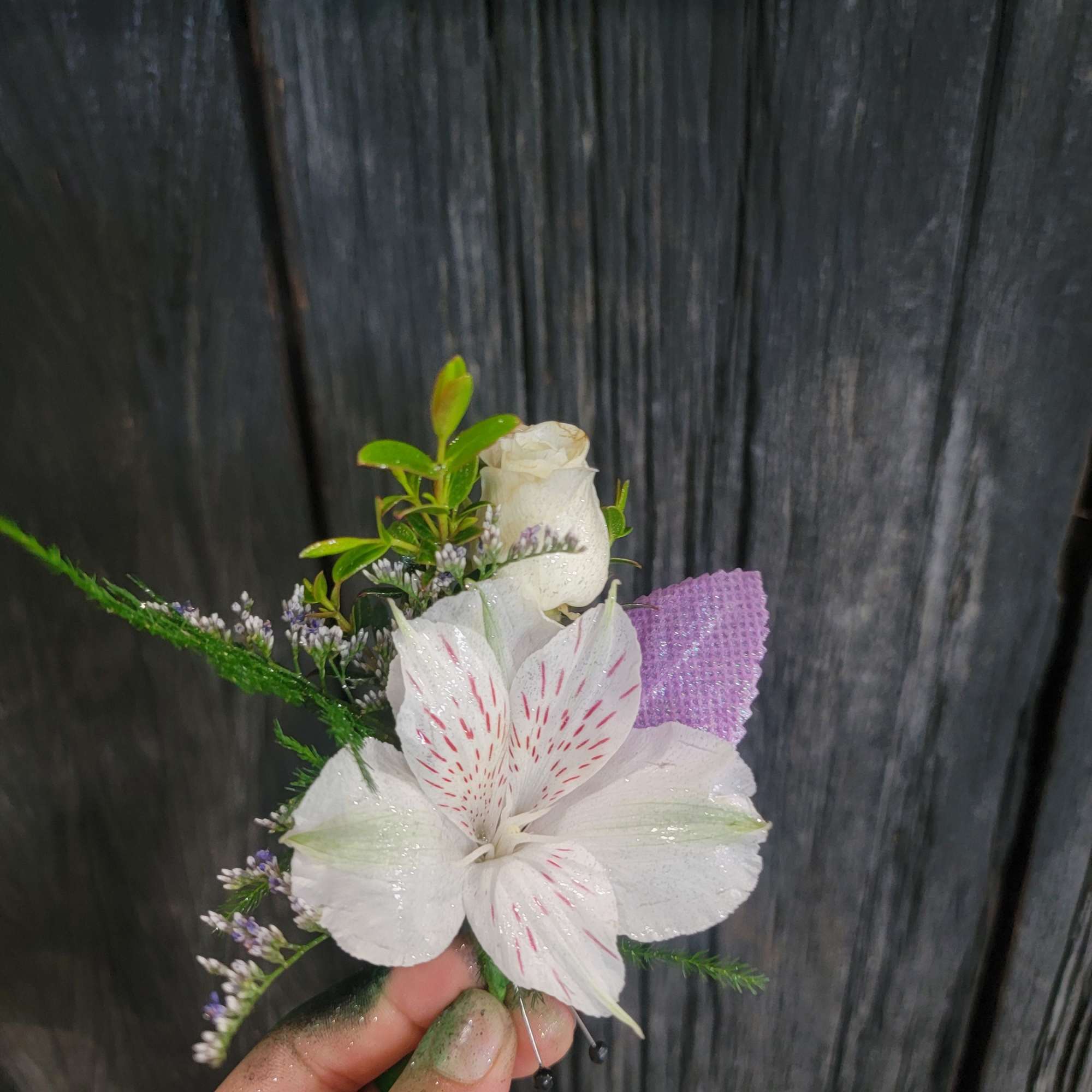 A beautiful Boutinere made in any color choice and flower type. 
Availabe