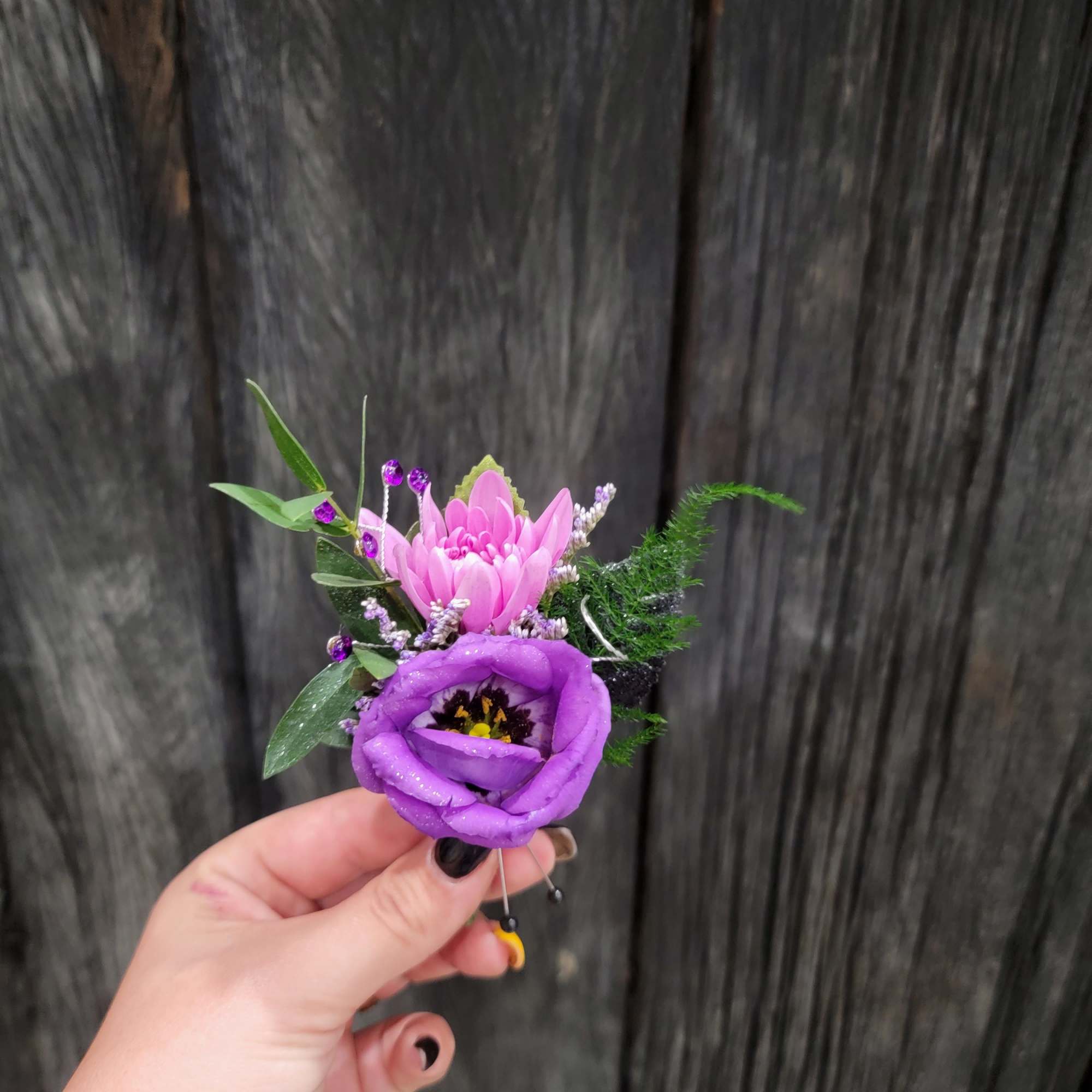 A beautiful Boutinere made in any color choice and flower type. 
Availabe