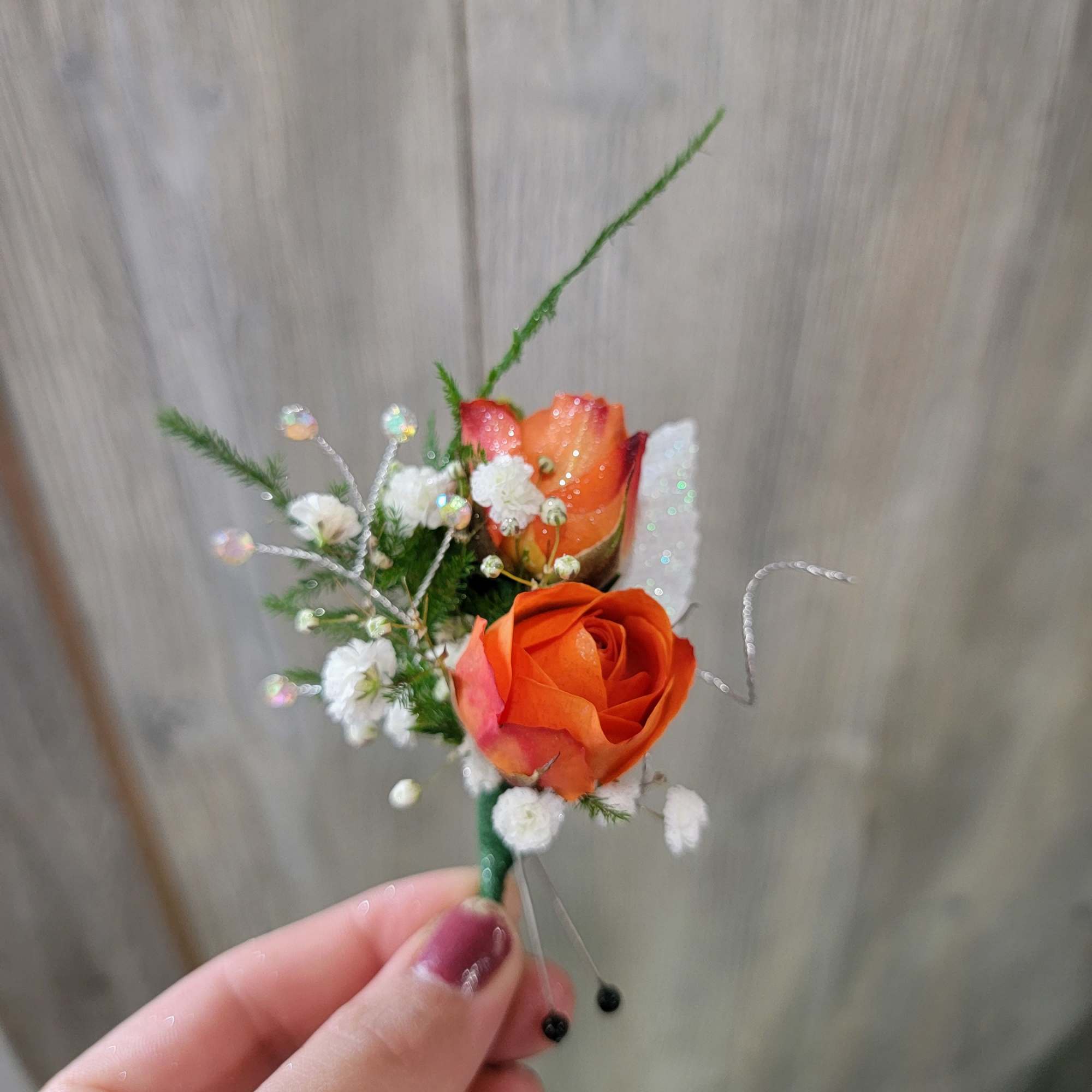 A beautiful Boutinere made in any color choice and flower type. 
Availabe