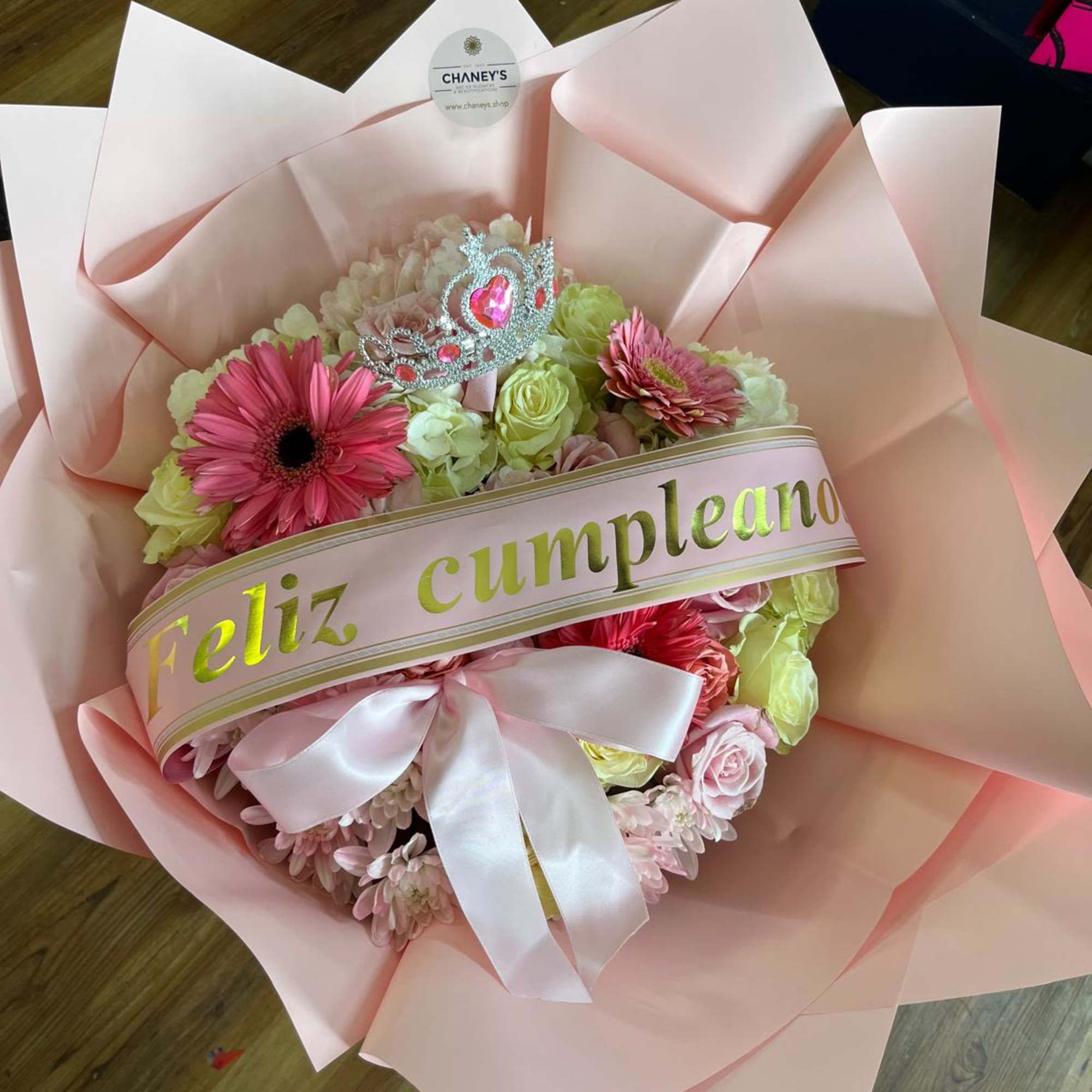 Stunning Girlie Birthday Premium Wrap with a printed ribbon, a crown and