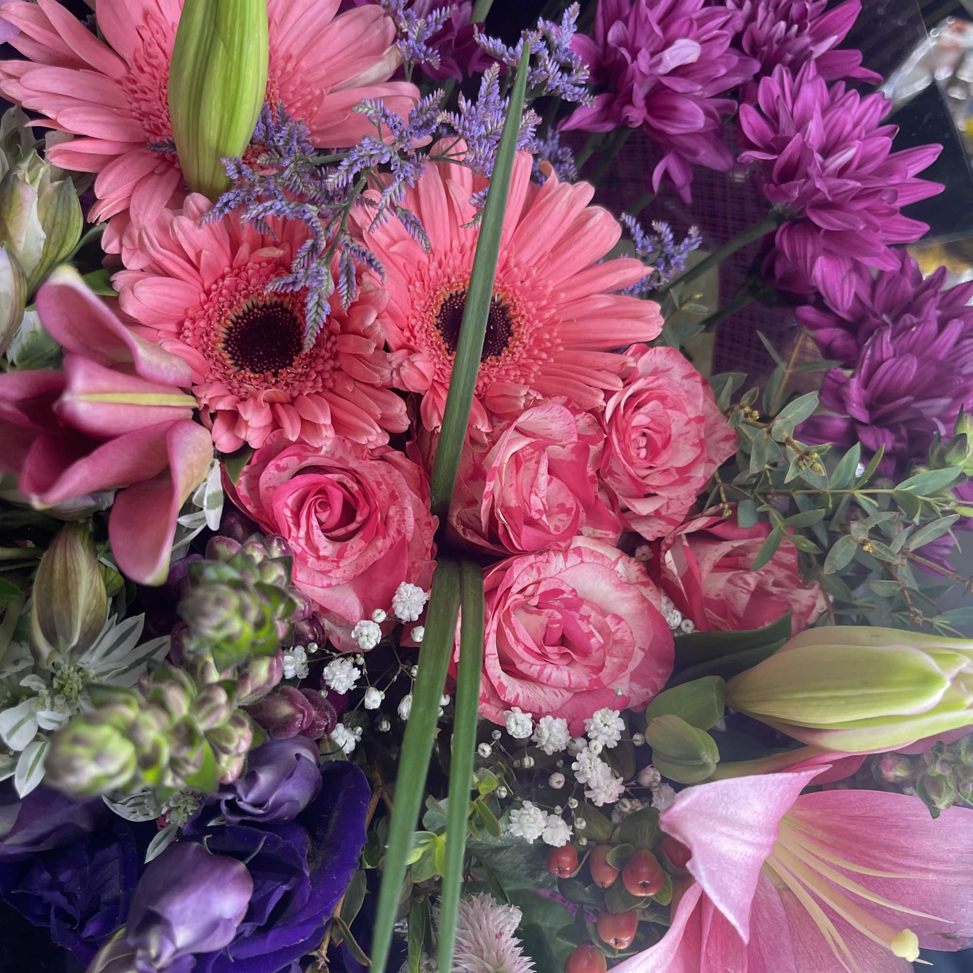 This colorful mixed floral bouquet is a fun arrangement packed with vibrant