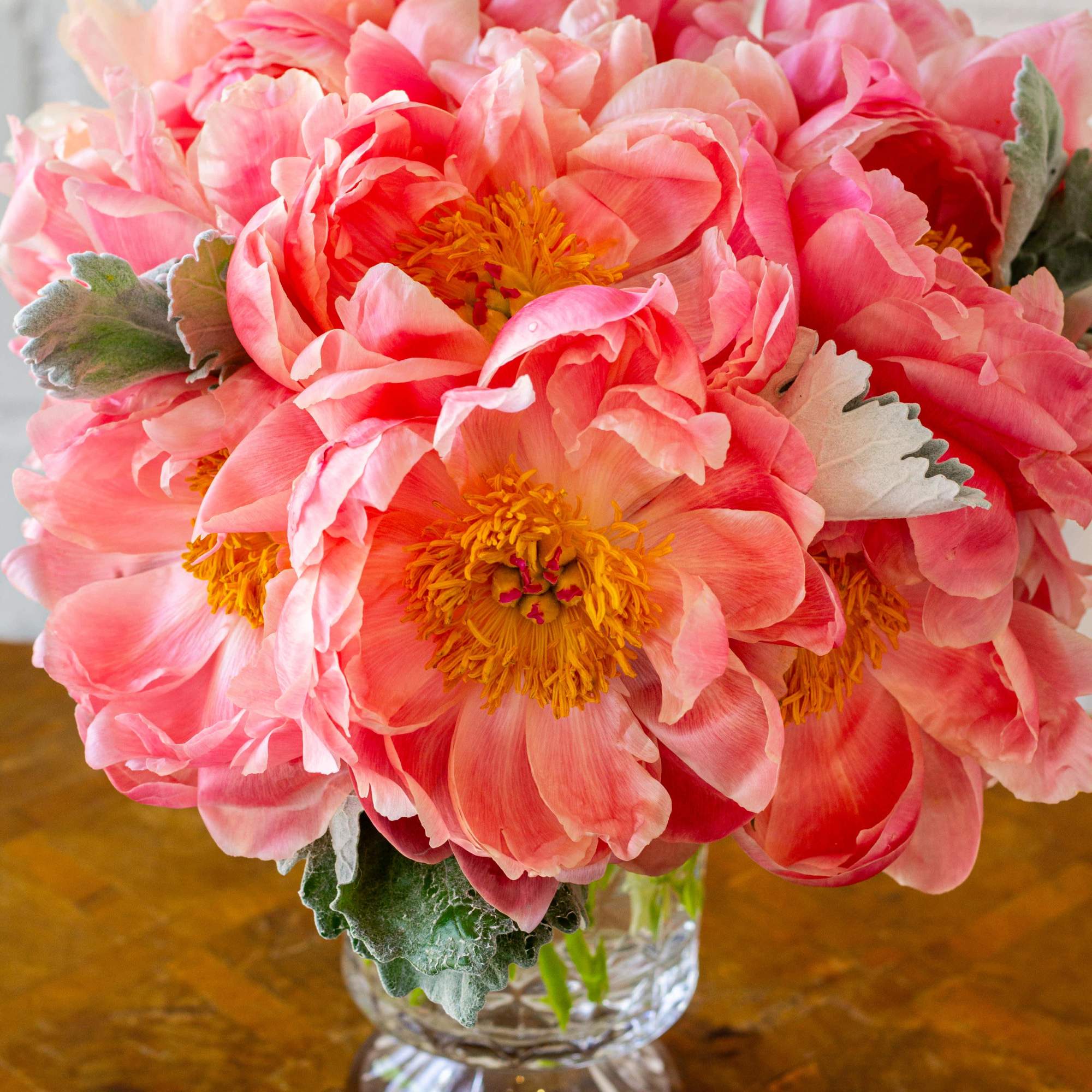 Embrace the enchanting beauty of a floral masterpiece where delicate peonies, each