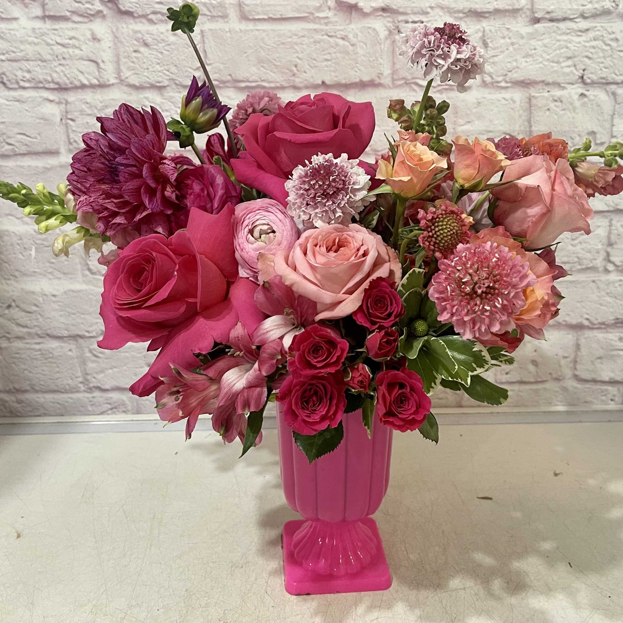 Bright, bubbly, fun! Seasonal blooms in a variety of pink and coral Bright, bubbly, fun! Seasonal blooms in a variety of pink and coral
