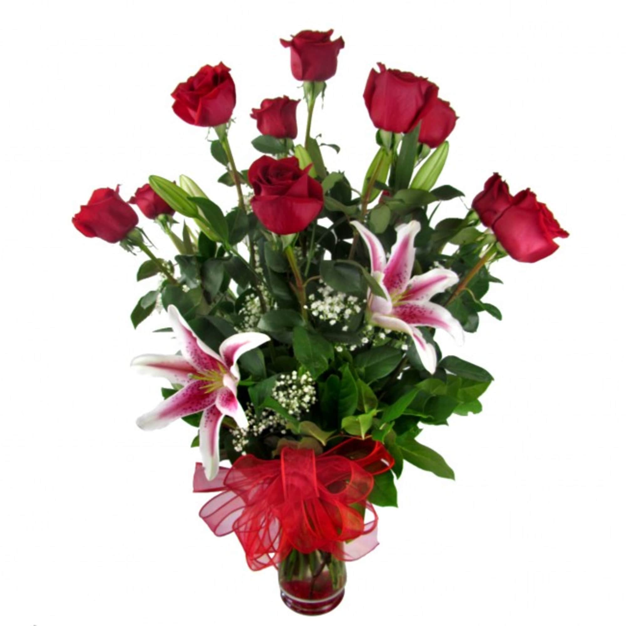 This romantic arrangement of fragrant Pink Stargazer Lilies and luxury Ecuadorian long