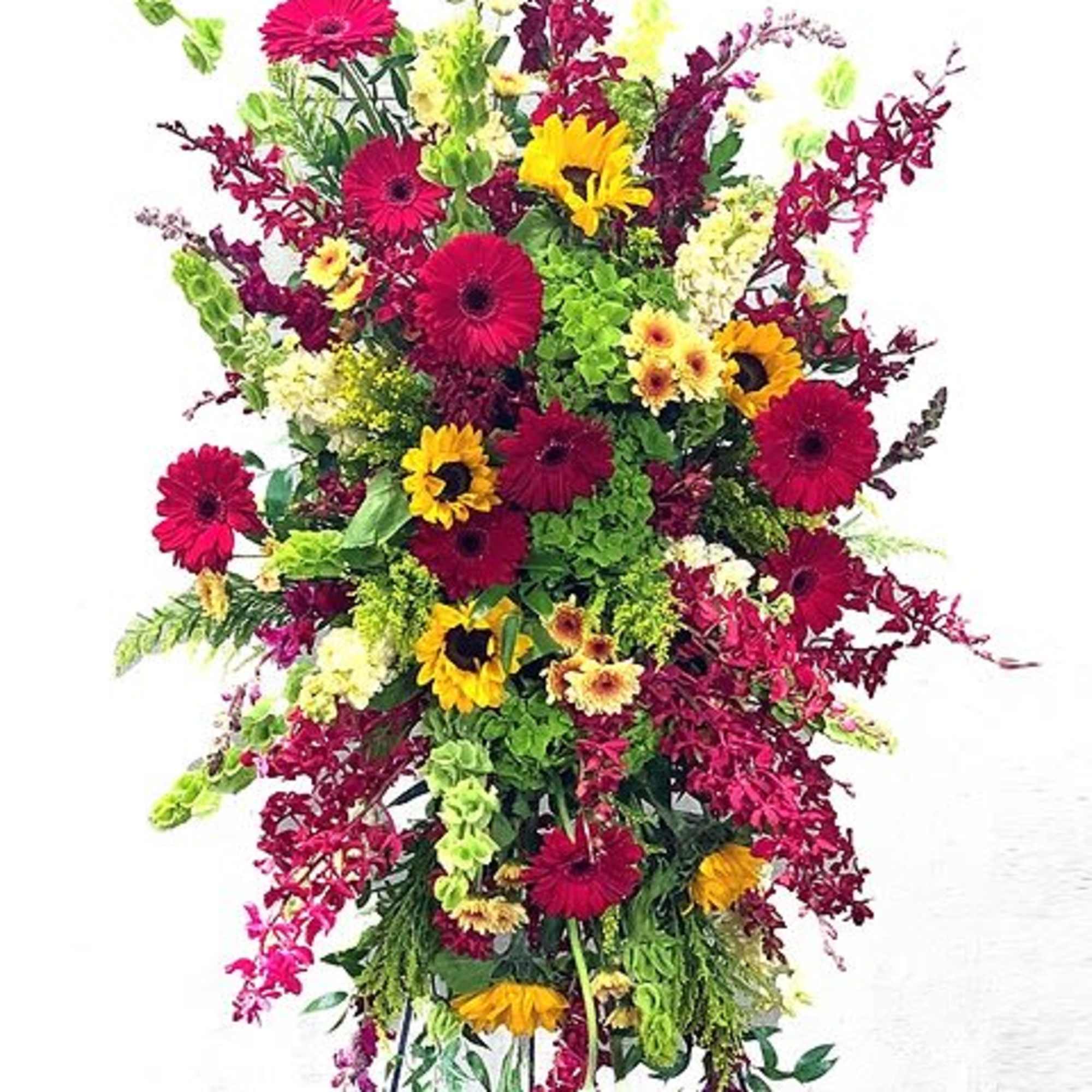 Bold, bright, seasonal flowers, perfect for a Celebration of Life or graveside