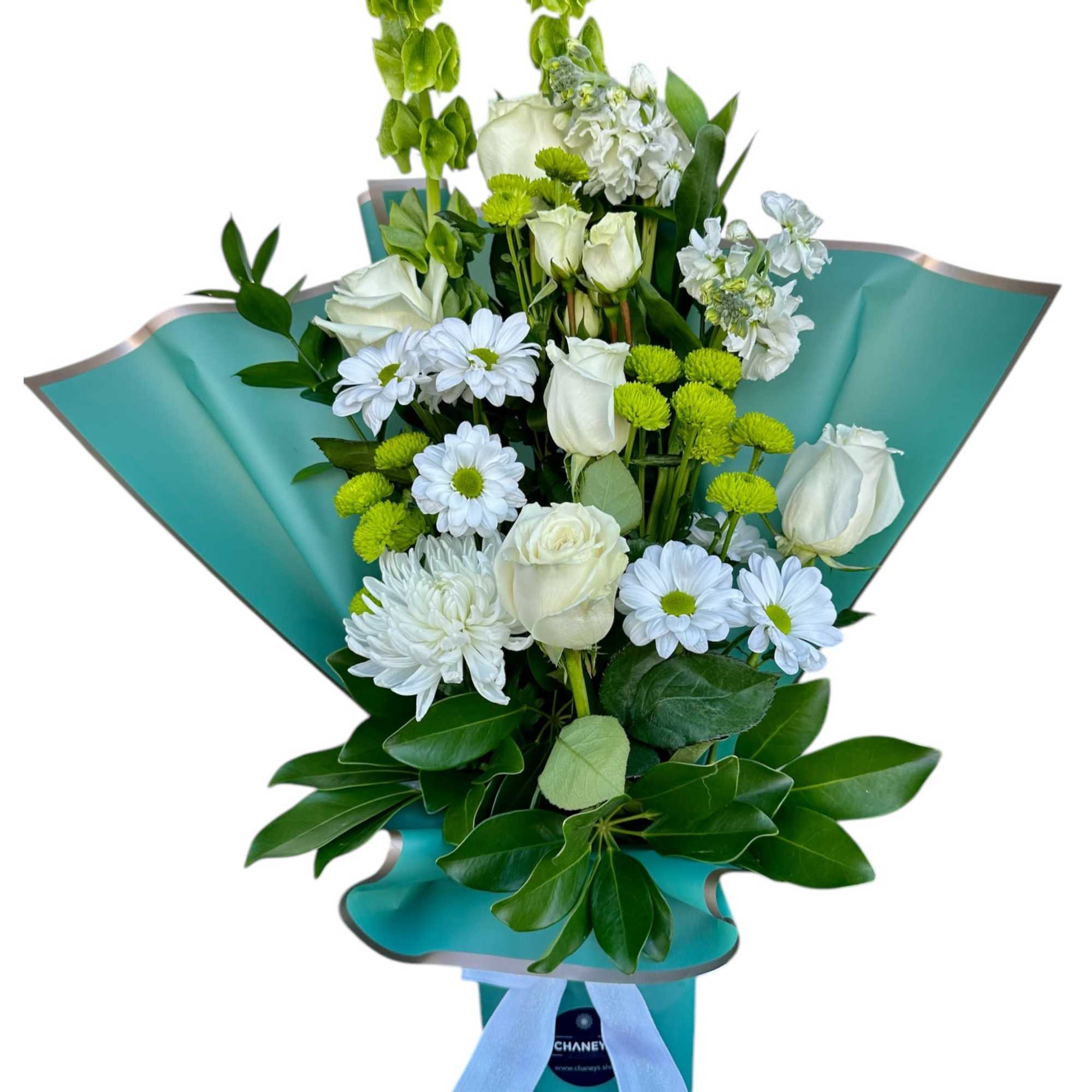 Simply Green and White Wrap. Designed with Bells of Ireland to ultimate Simply Green and White Wrap. Designed with Bells of Ireland to ultimate