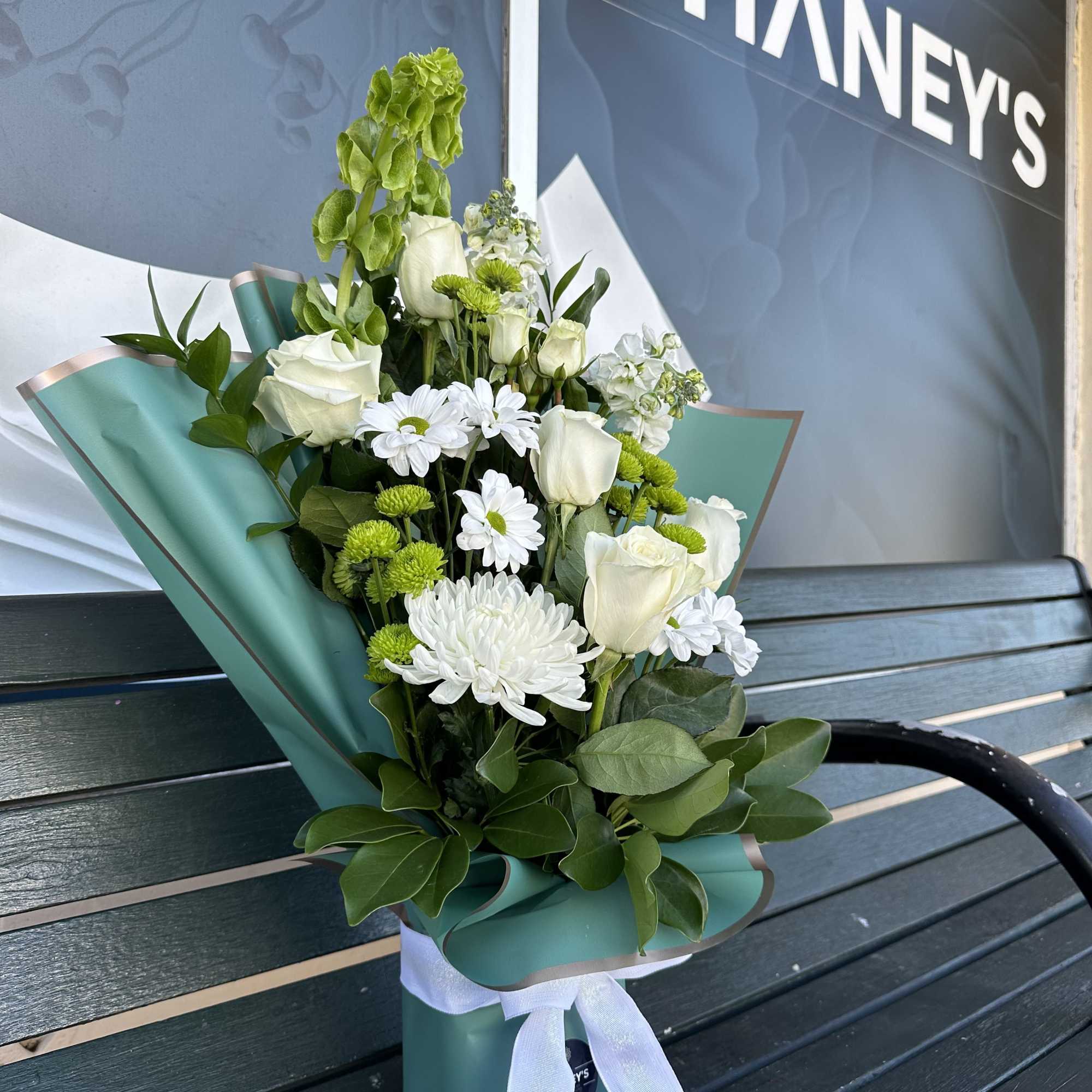 Simply Green and White Wrap. Designed with Bells of Ireland to ultimate Simply Green and White Wrap. Designed with Bells of Ireland to ultimate