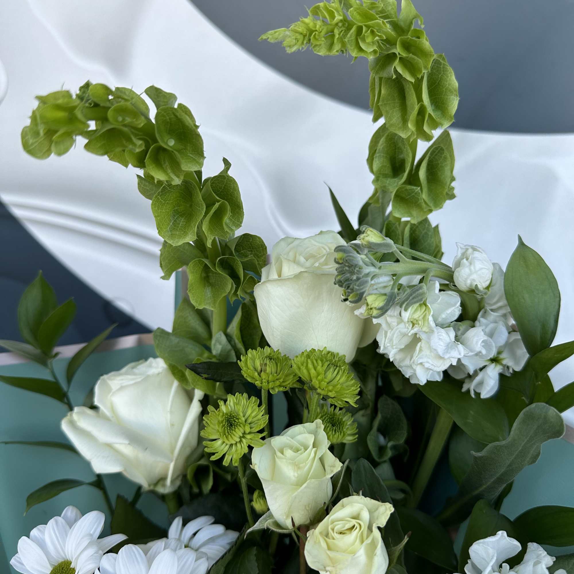 Simply Green and White Wrap. Designed with Bells of Ireland to ultimate Simply Green and White Wrap. Designed with Bells of Ireland to ultimate