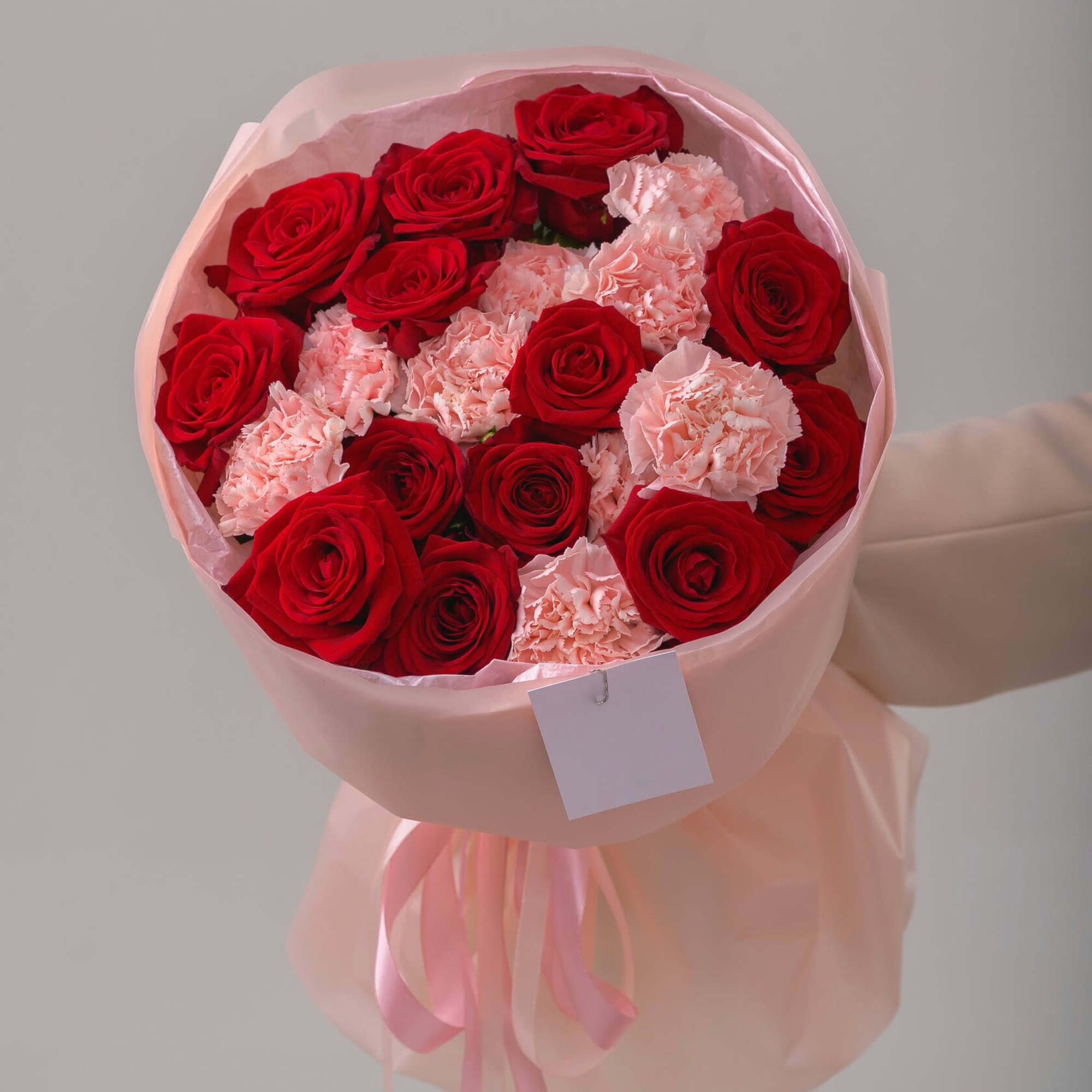 Bouquet of Red Roses with Pink Carnations.