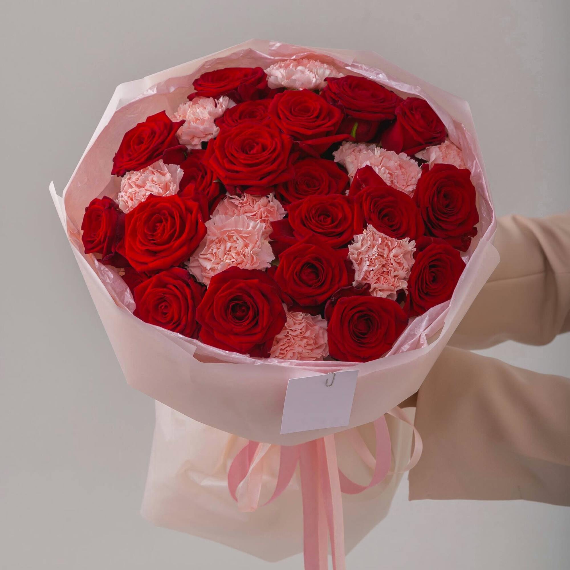 Bouquet of Red Roses with Pink Carnations.