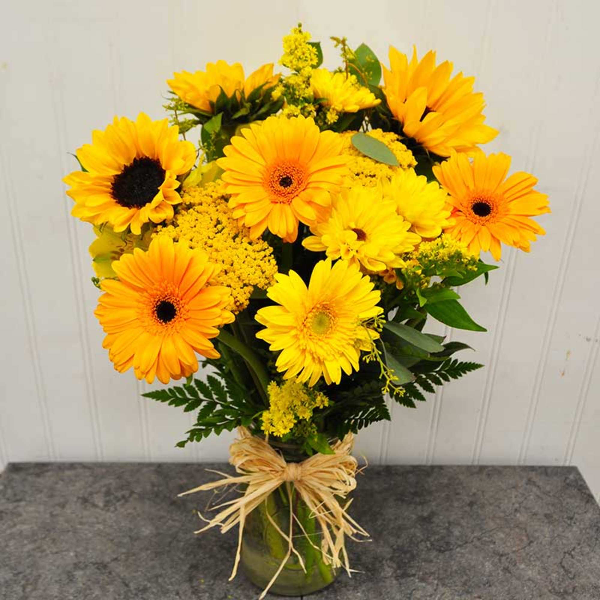 Sunshine
Brighten up your day with our newest arrangeme Sunshine! This radiant bouquet Sunshine
Brighten up your day with our newest arrangeme Sunshine! This radiant bouquet