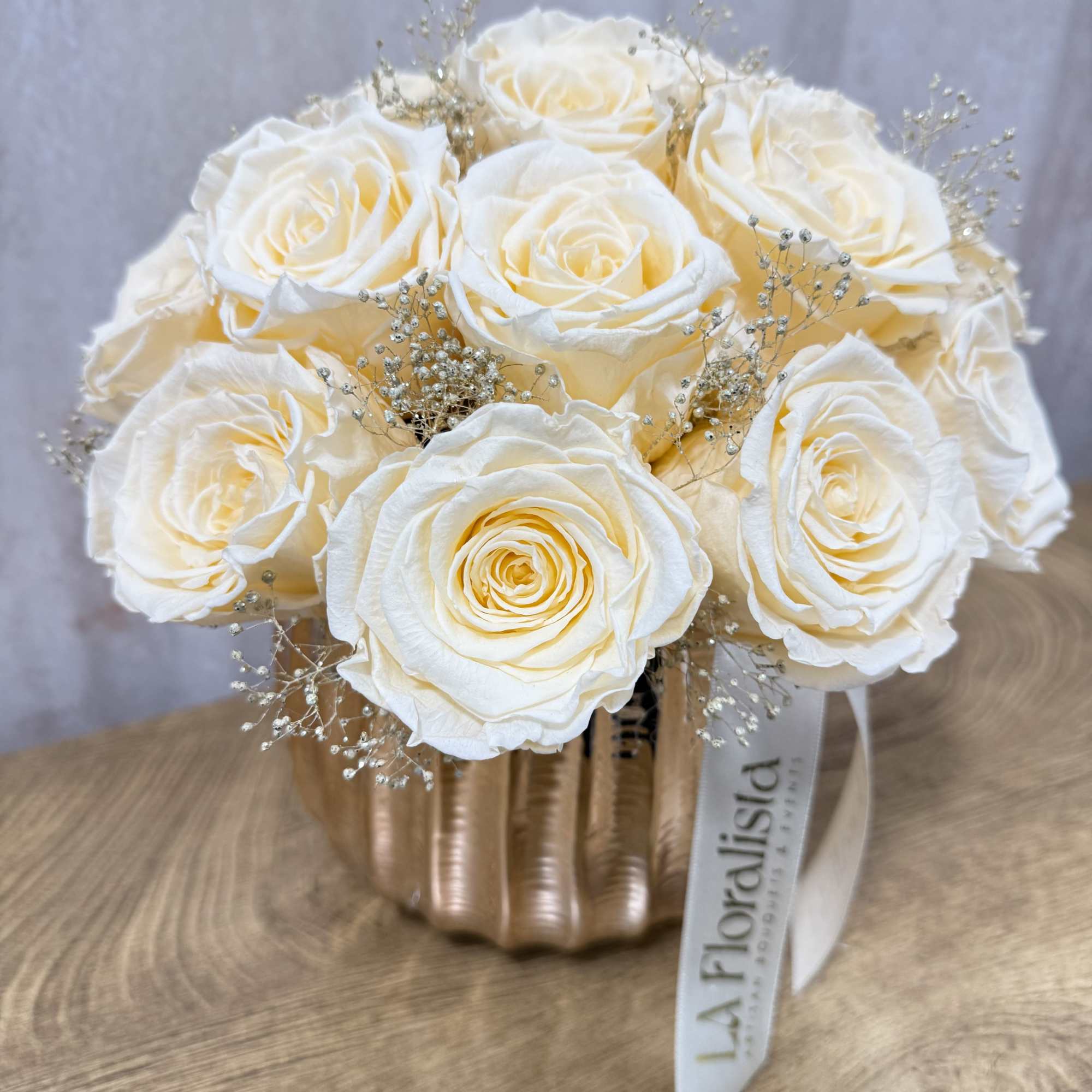 17 Ivory natural preserved roses that last more than 2 years. An