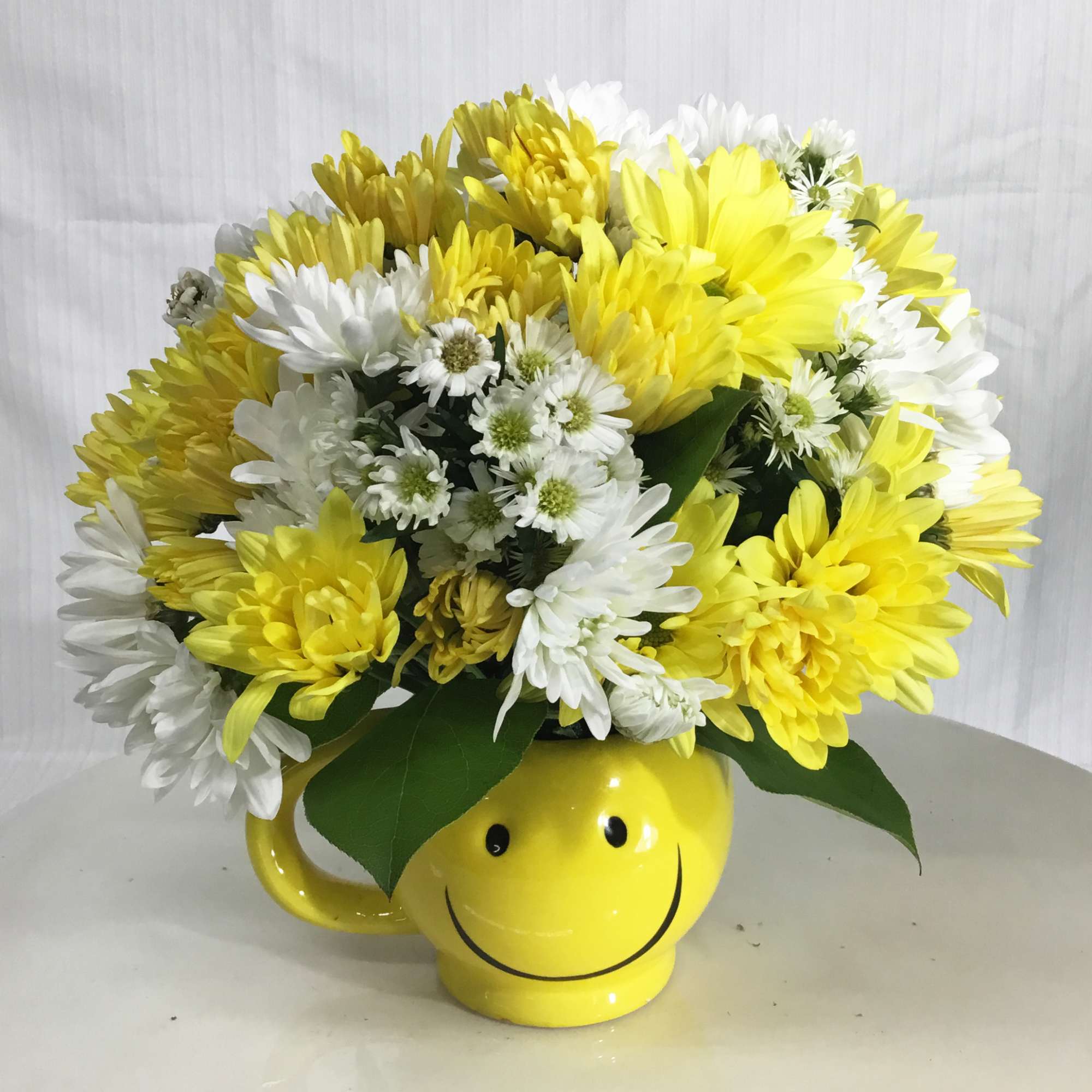 White and Yellow Daisies or Mums with Yellow Roses White and Yellow Daisies or Mums with Yellow Roses