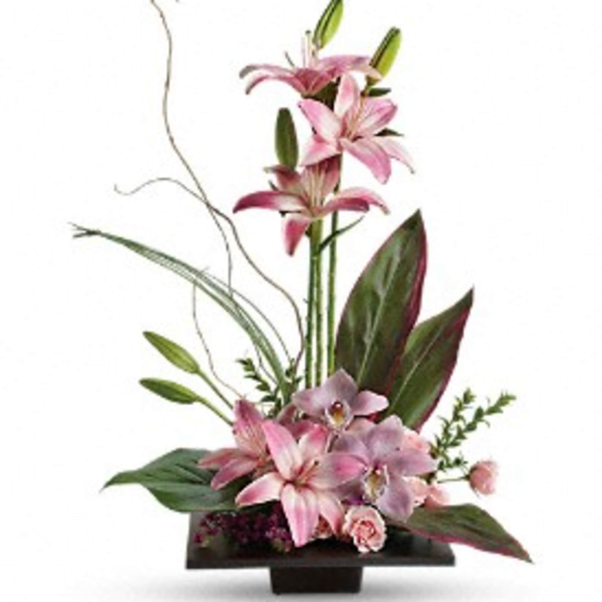 This towering topiary of asiatic lilies, orchids and roses - artistically arranged