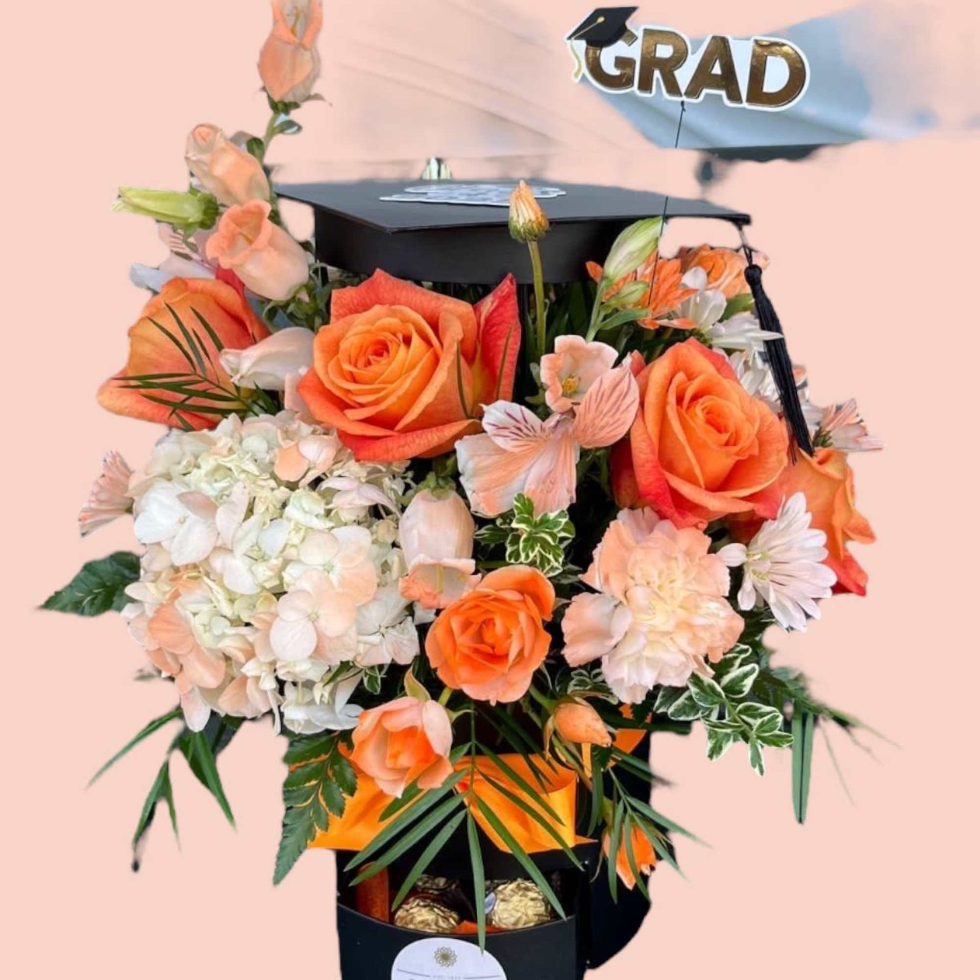 Blooming Graduation Cap with premium fresh cuts and Chocolate