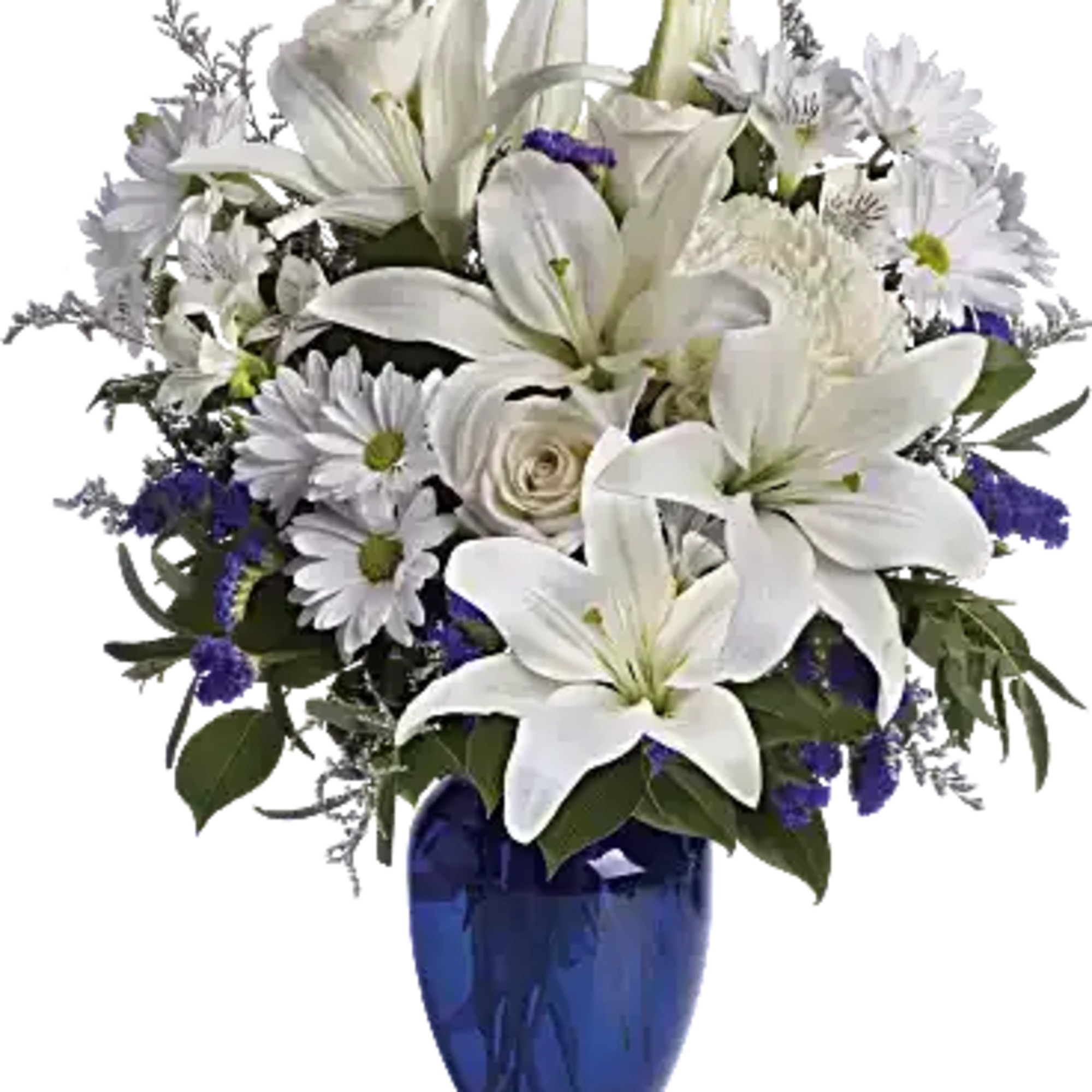 In this arrangement, the serenity of the color blue along with the