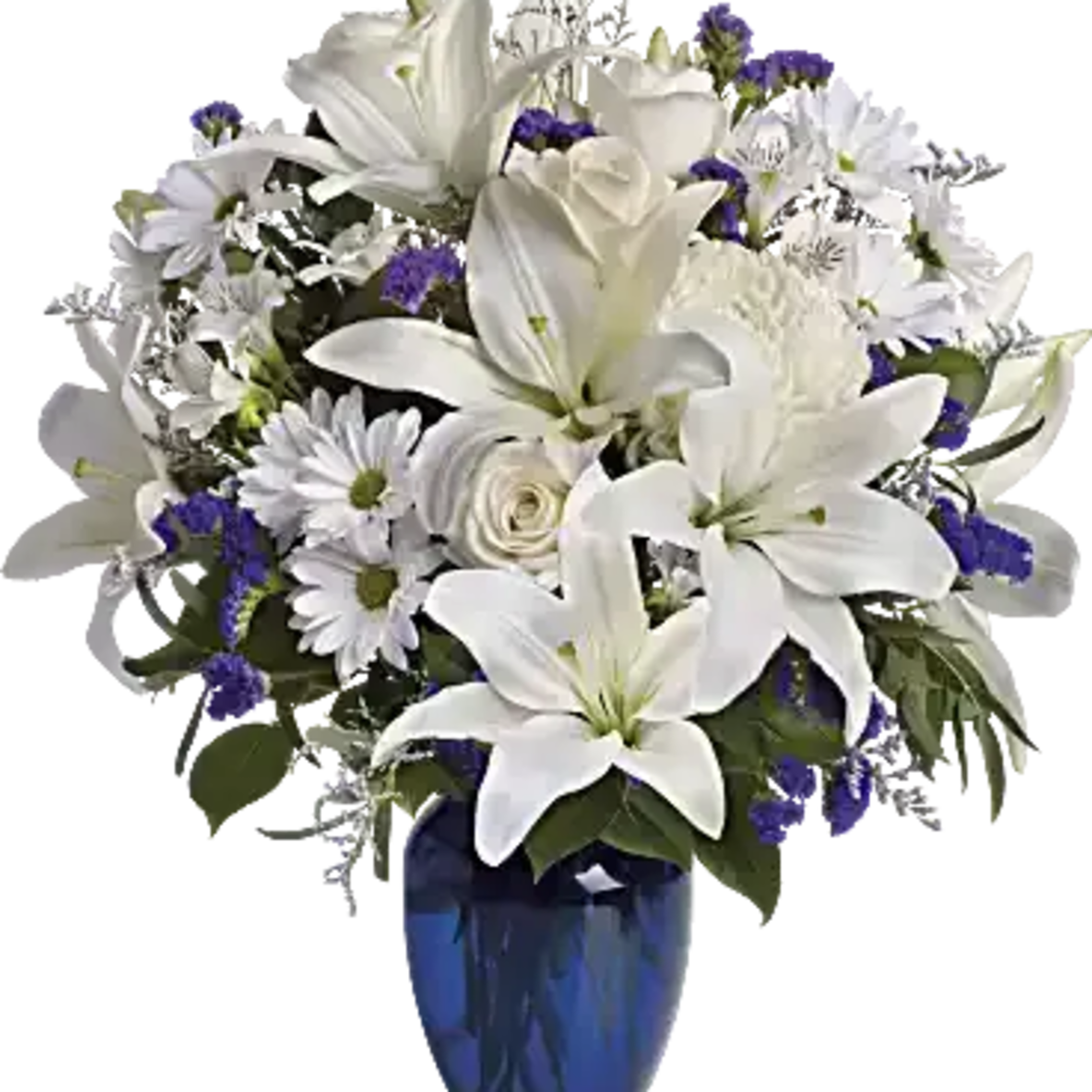 In this arrangement, the serenity of the color blue along with the