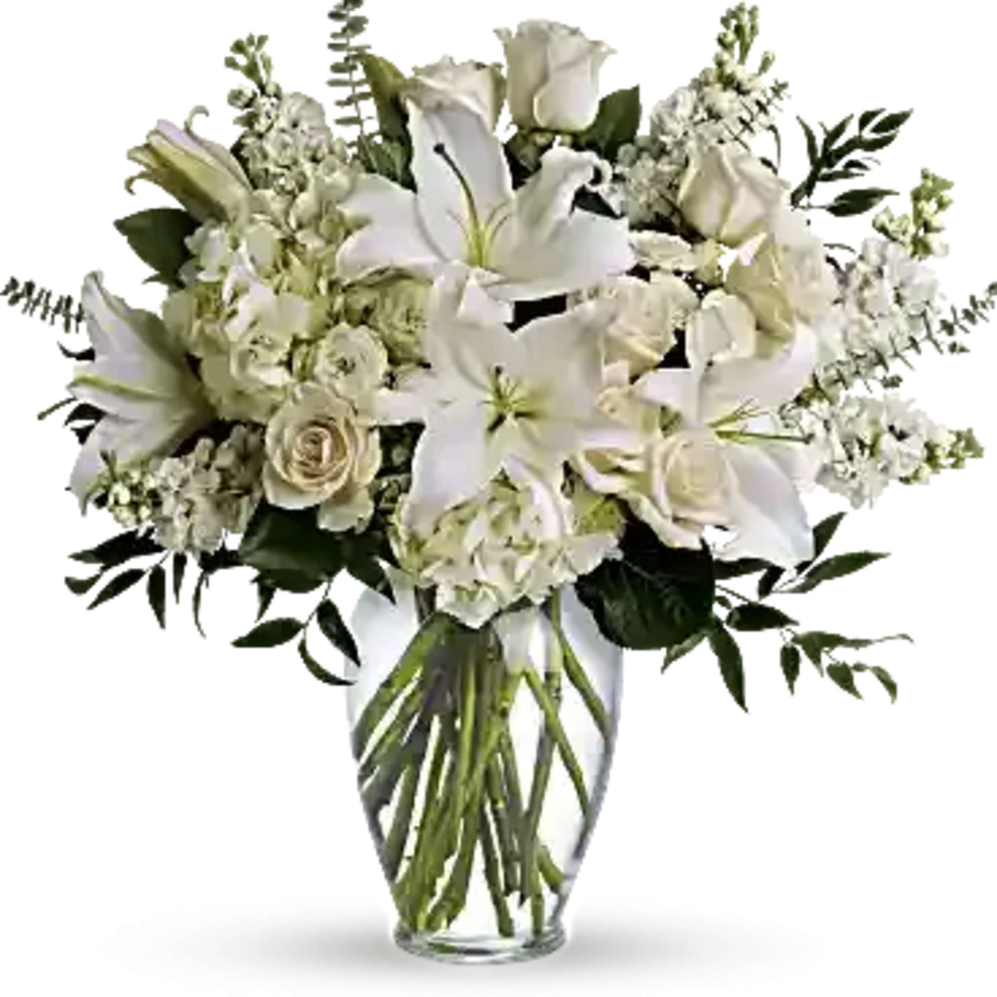 A lovely bouquet to soothe and comfort, a variety of white and