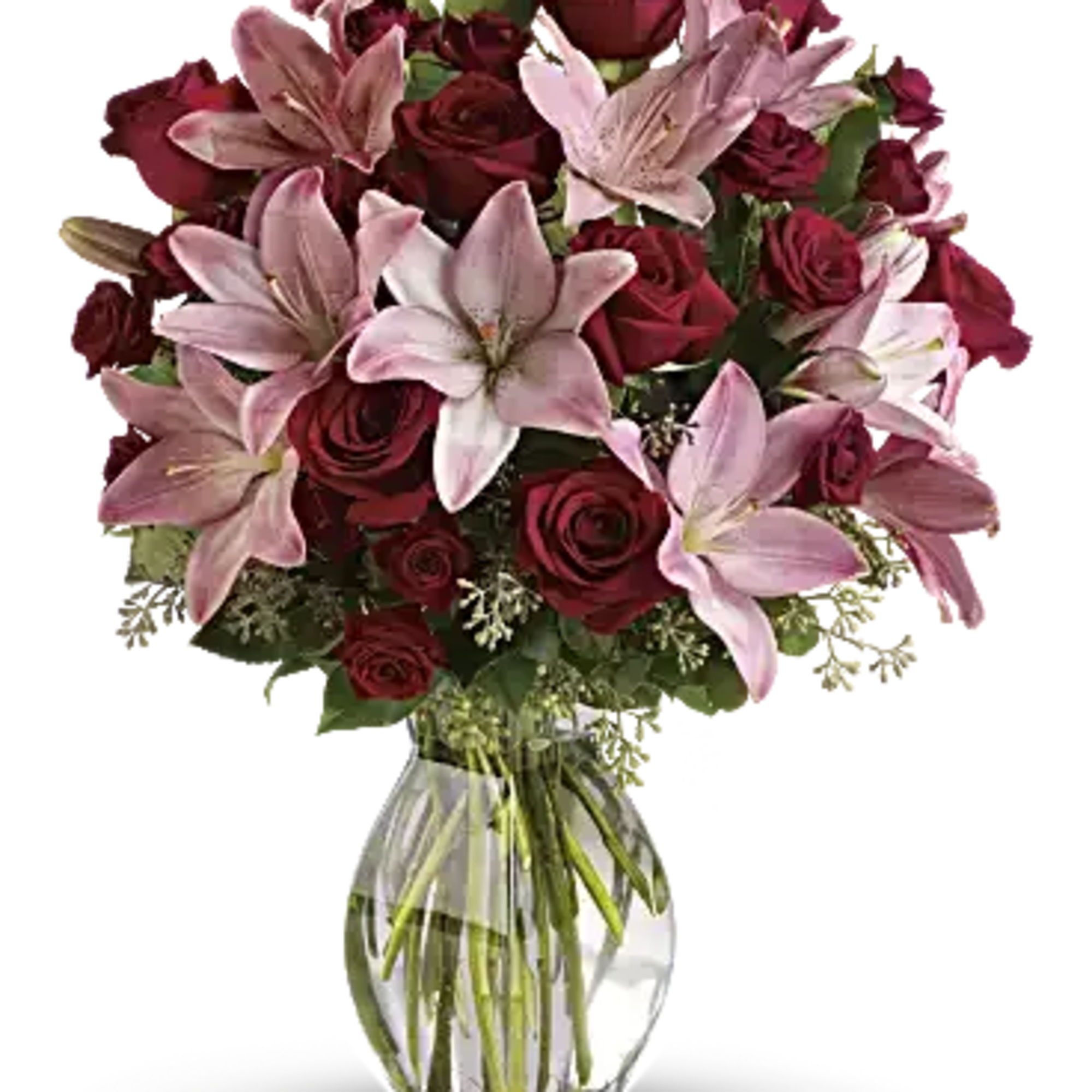 Lovely reds and pinks come together in this lavishly romantic anniversary gift.