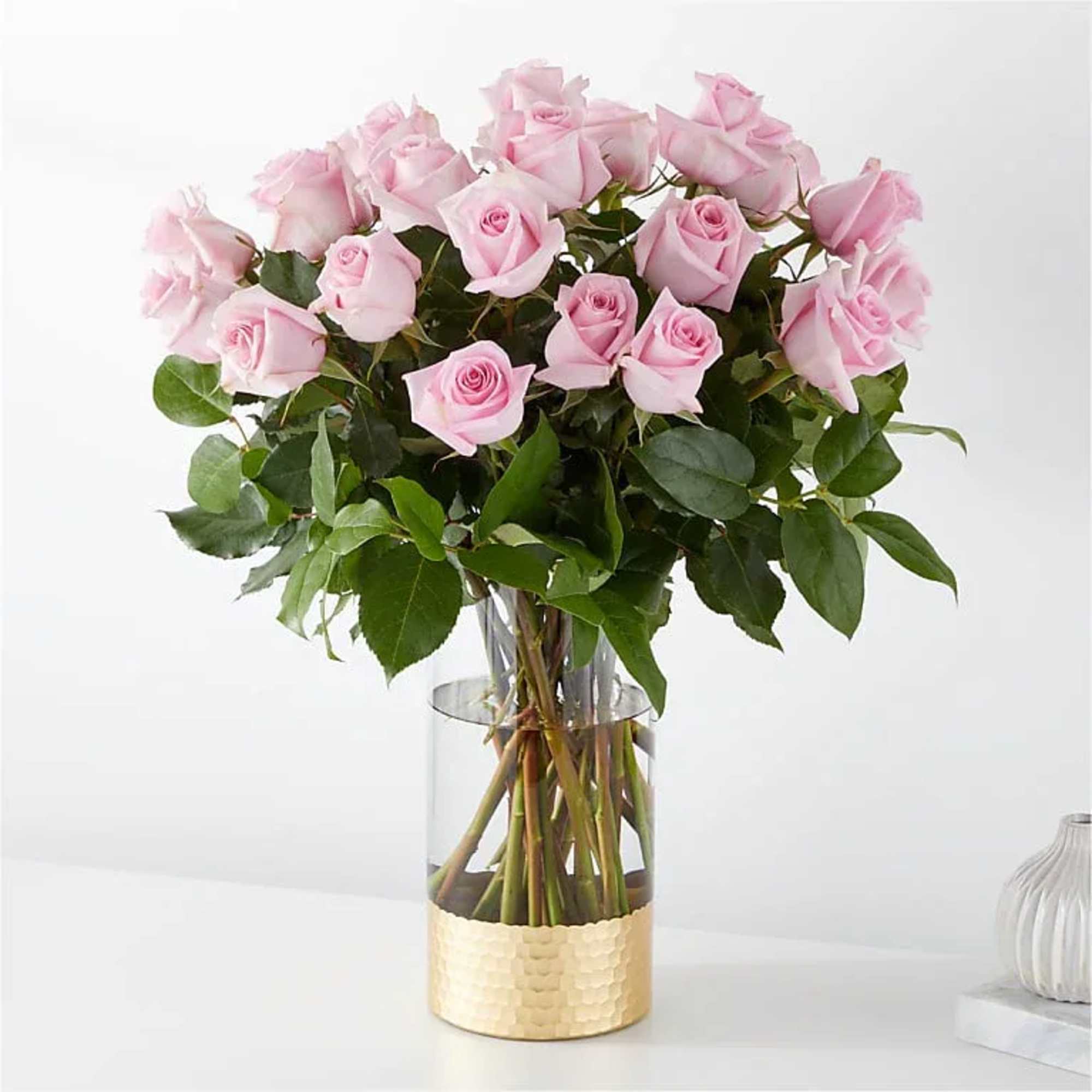 The picture perfect petals of  pink roses gracefully unfold, showcasing their