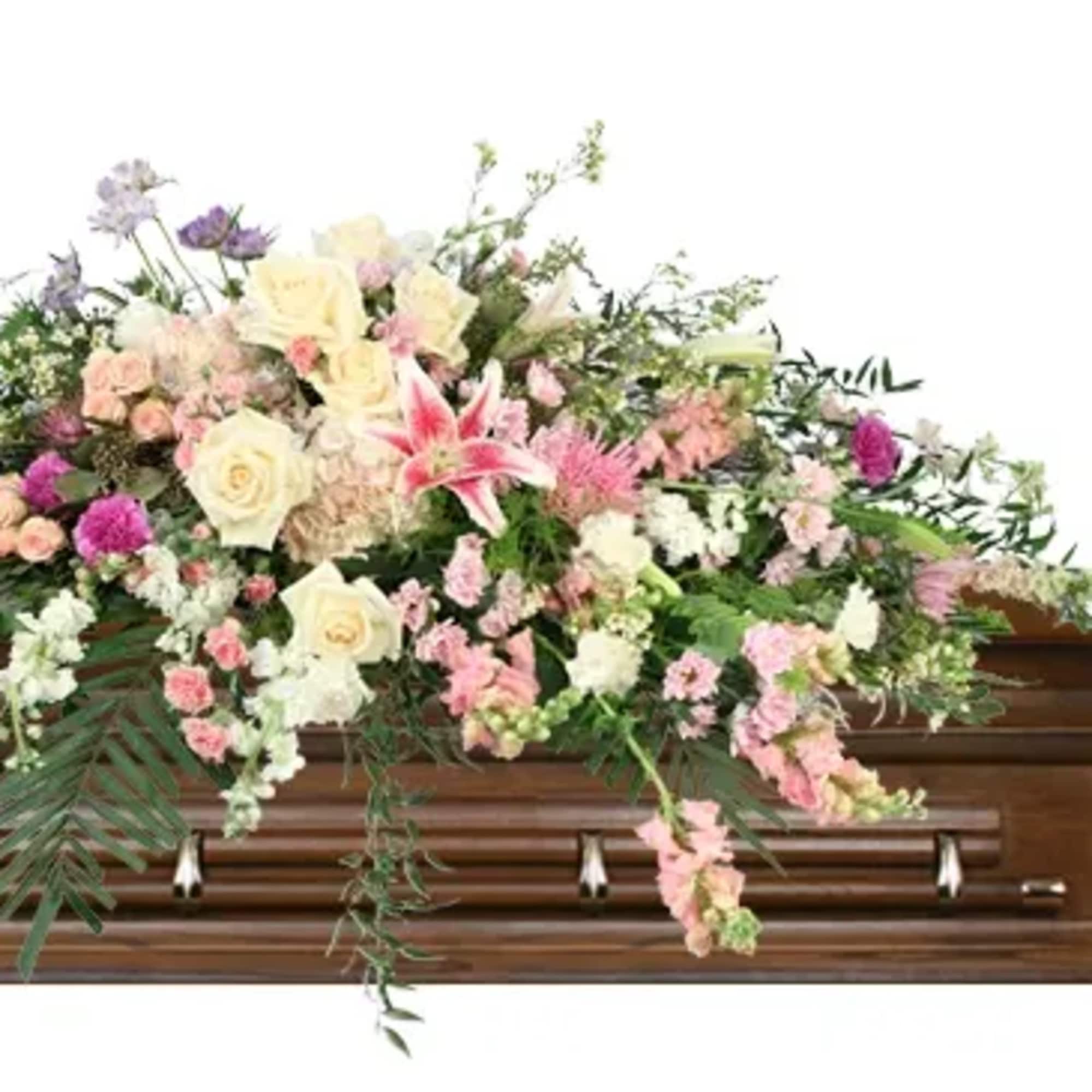 Elegantly cascading in hues of pink and white, Cascading Calm is a