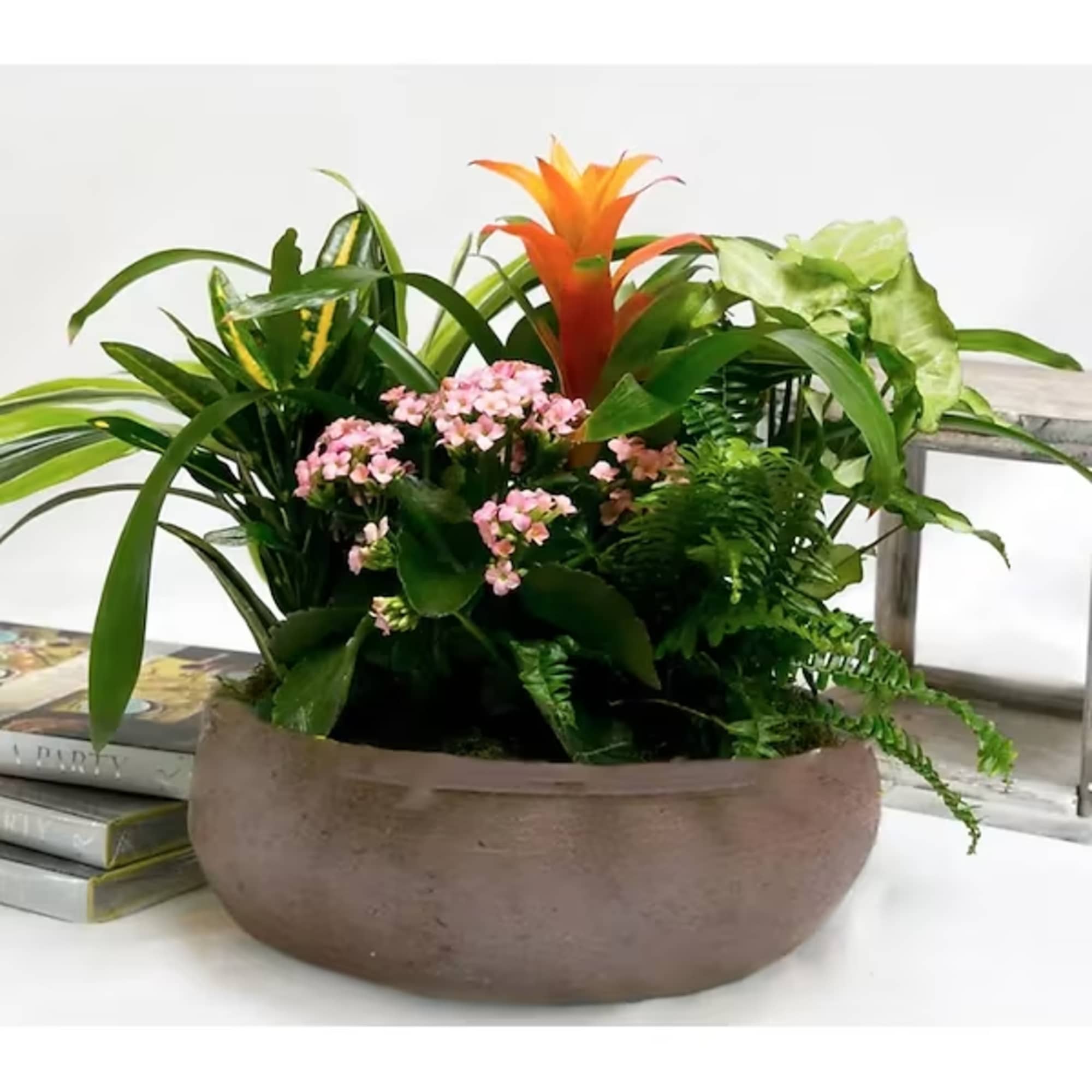 Our beautifully designed containers of blooming and green plants will provide you