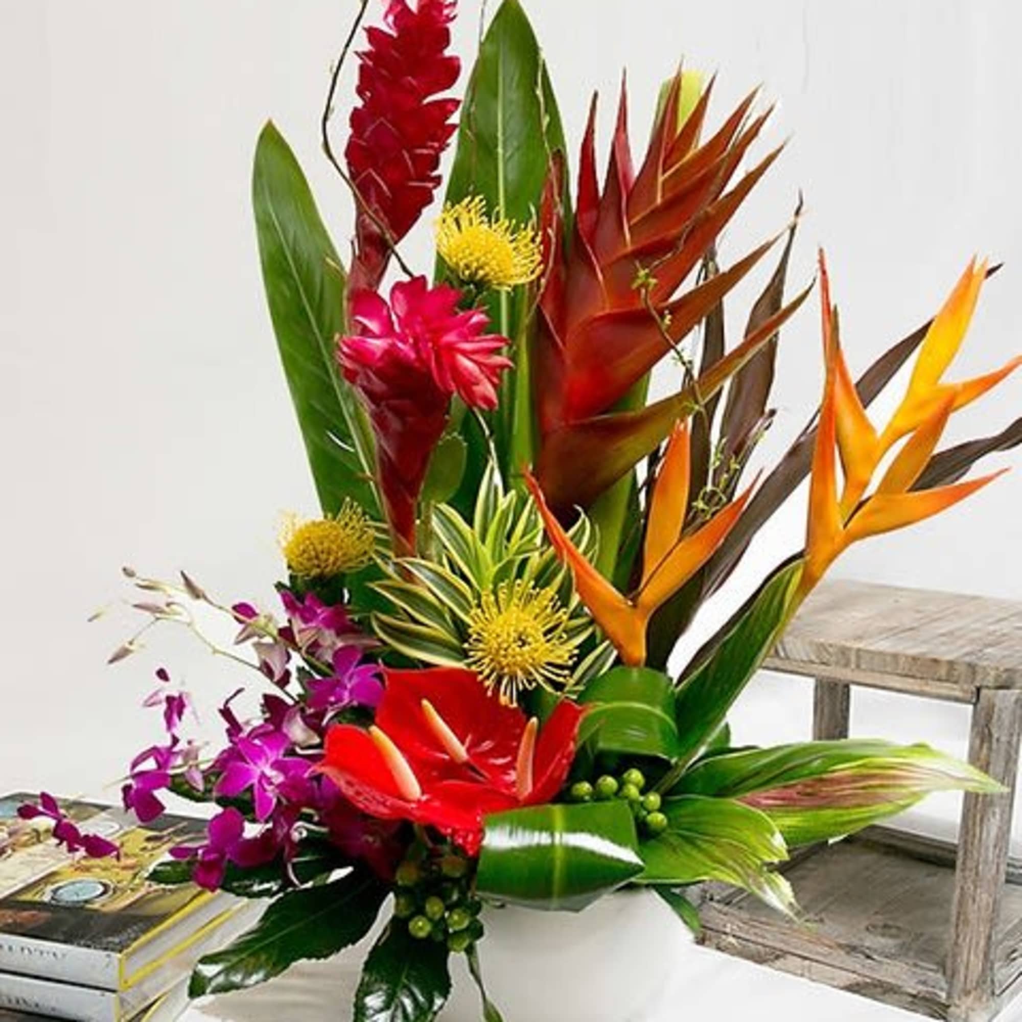 An exotic mix of bright tropicals is guaranteed to spark any contemporary