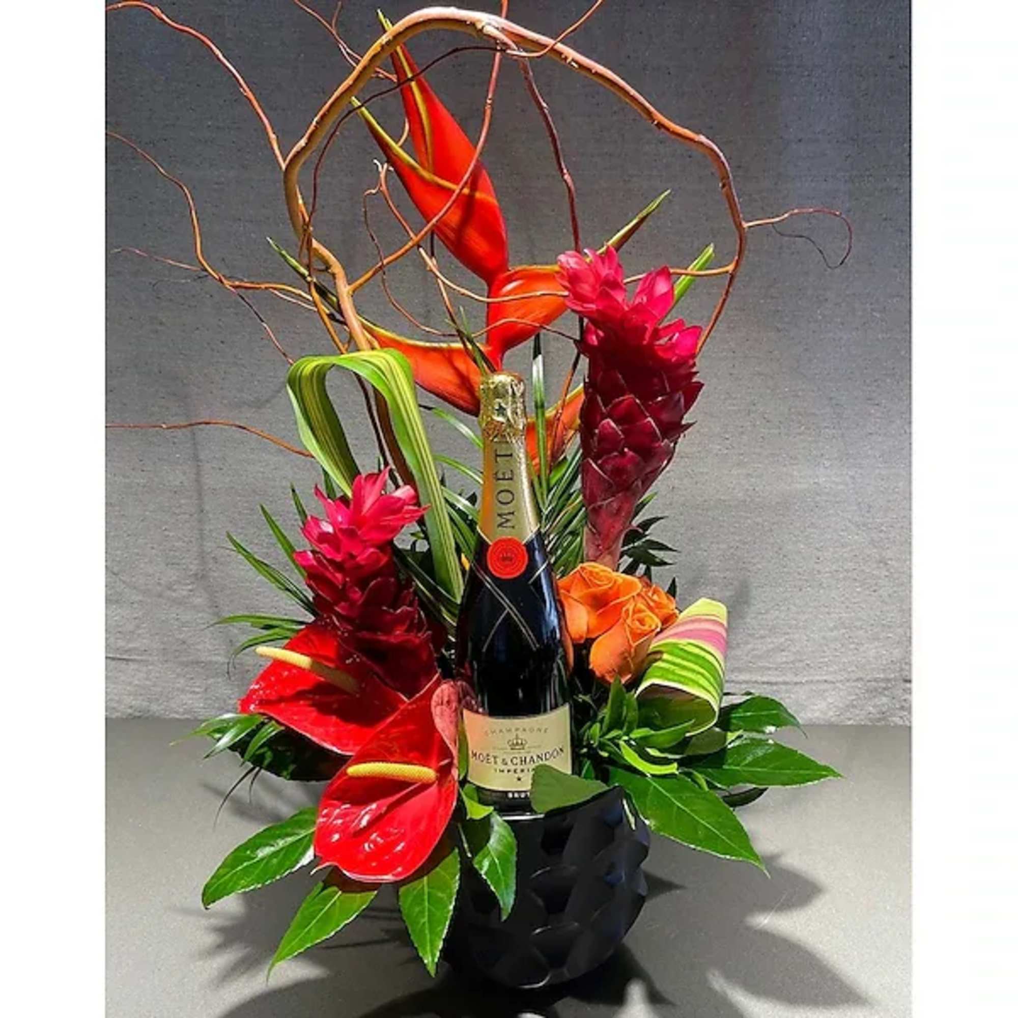 Whatever champagne you choose, this arrangement creates a beautiful backdrop and holder.