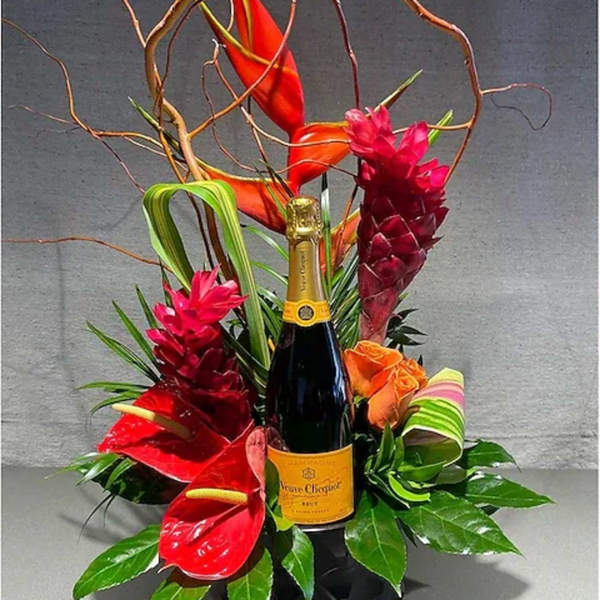 Whatever champagne you choose, this arrangement creates a beautiful backdrop and holder.