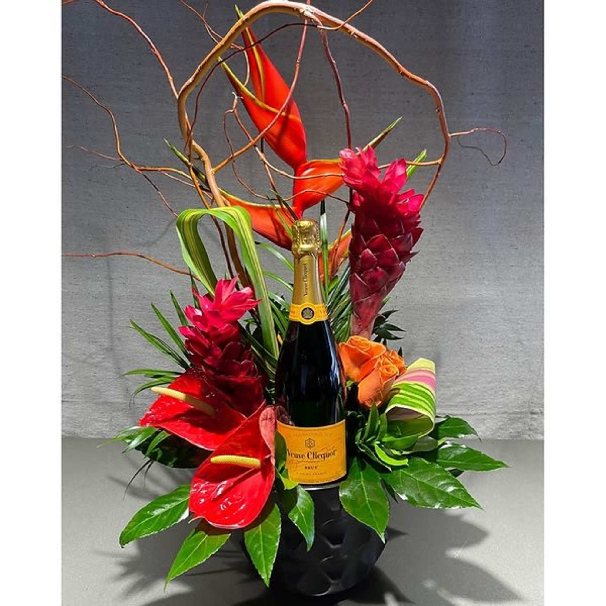 Whatever champagne you choose, this arrangement creates a beautiful backdrop and holder.