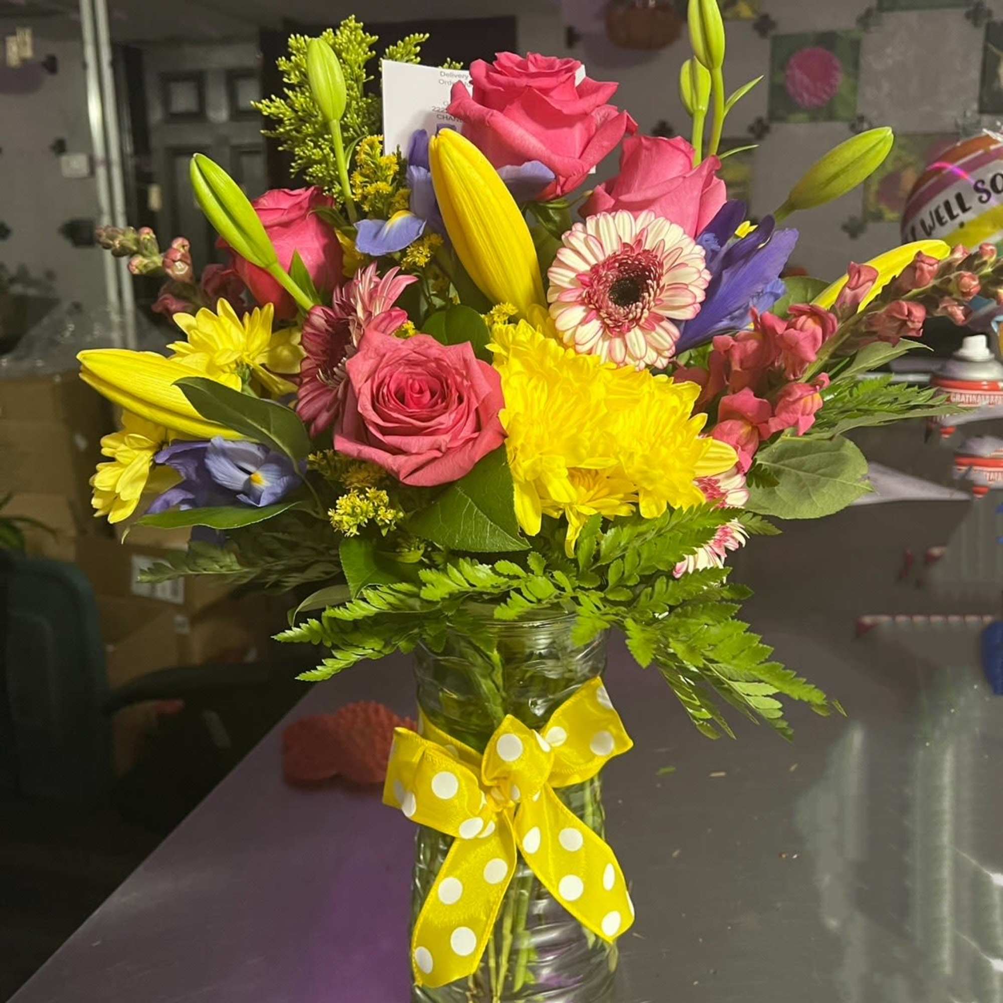 A Bright &amp; Tall vase full of Cheer! Bright seasonal blooms to