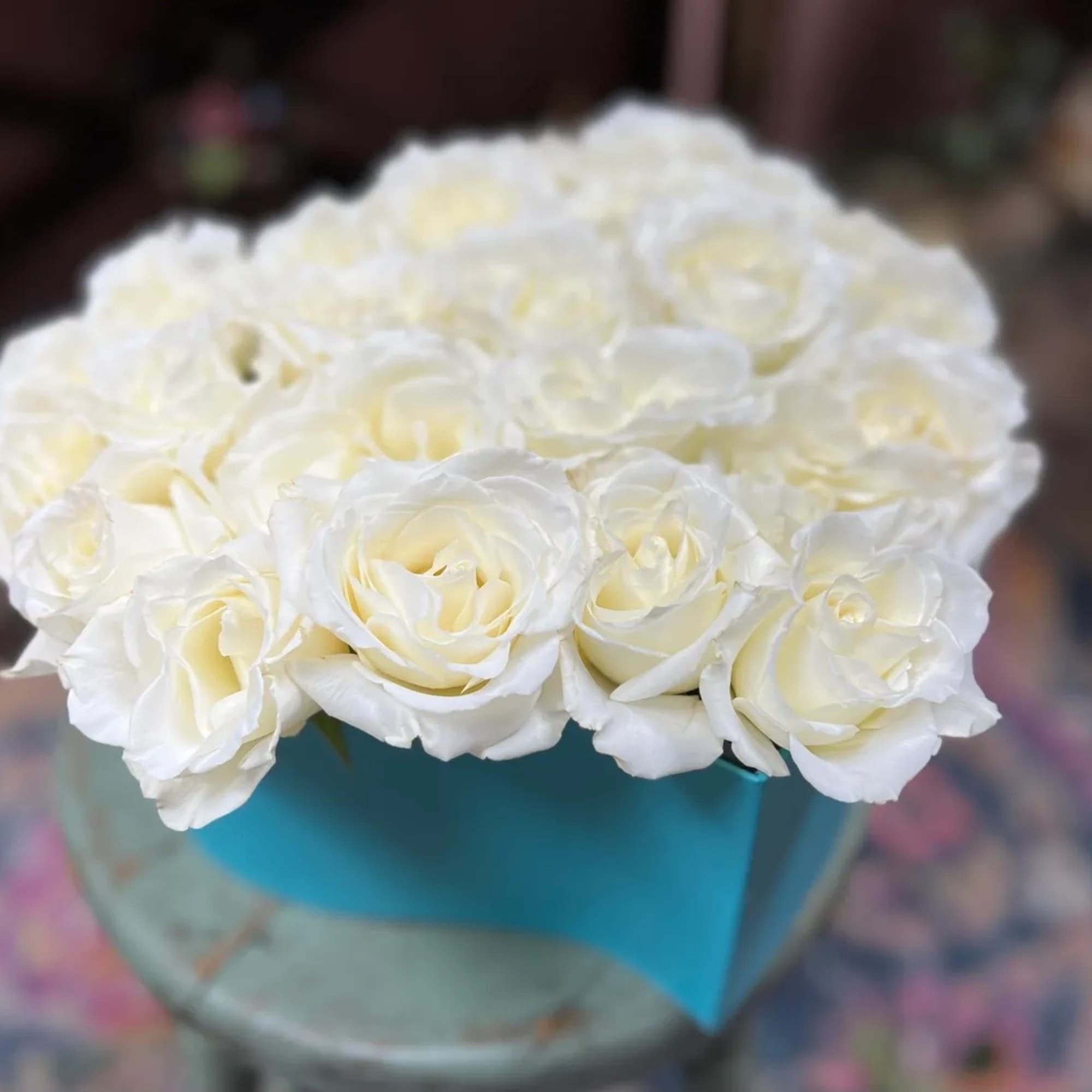 Teal Heart Box Rose Arrangement with Lid Consist of 20-24 Large Bloom