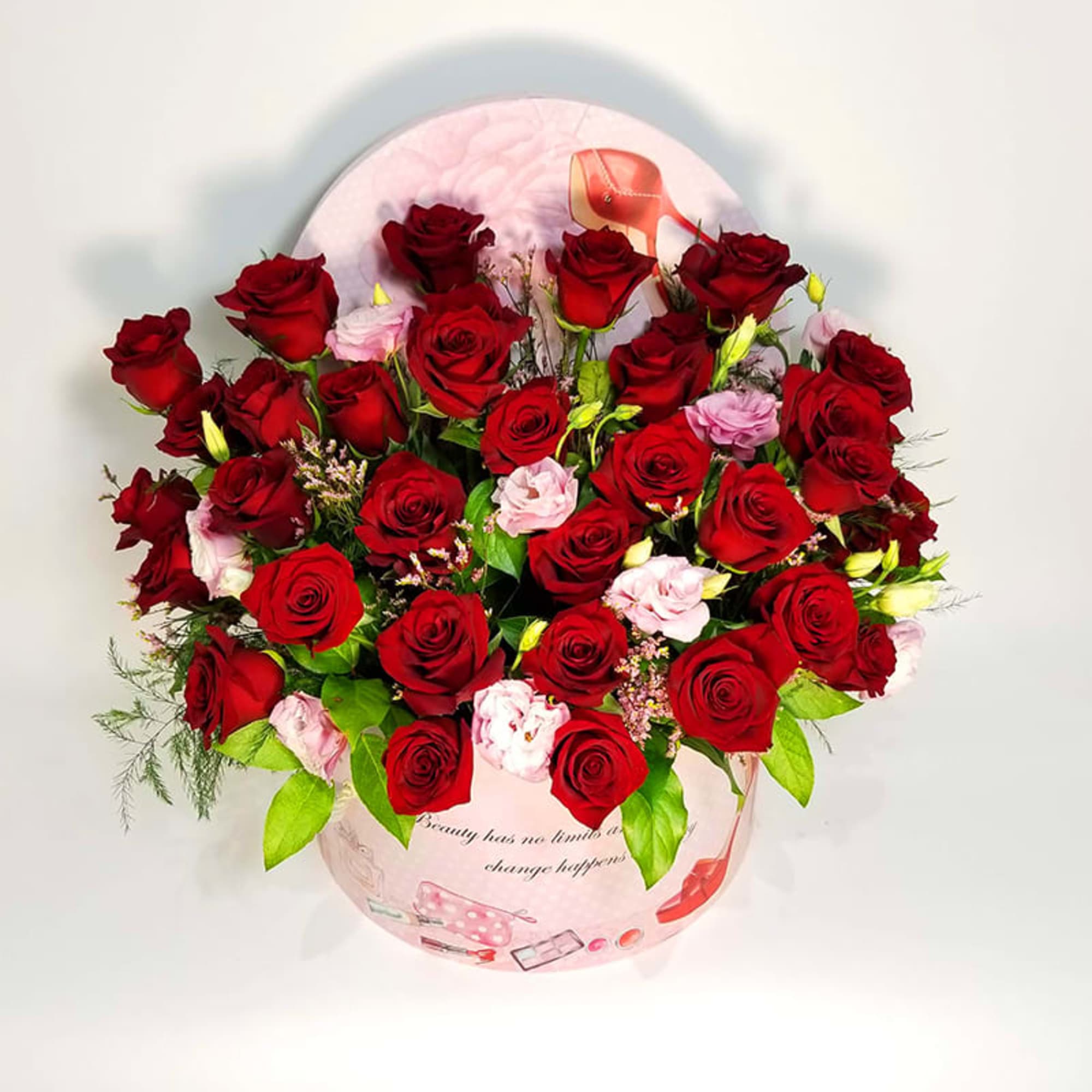 Large Romance Elegance Box of 24 or 36 Red Roses, Pink Lisianthus Large Romance Elegance Box of 24 or 36 Red Roses, Pink Lisianthus