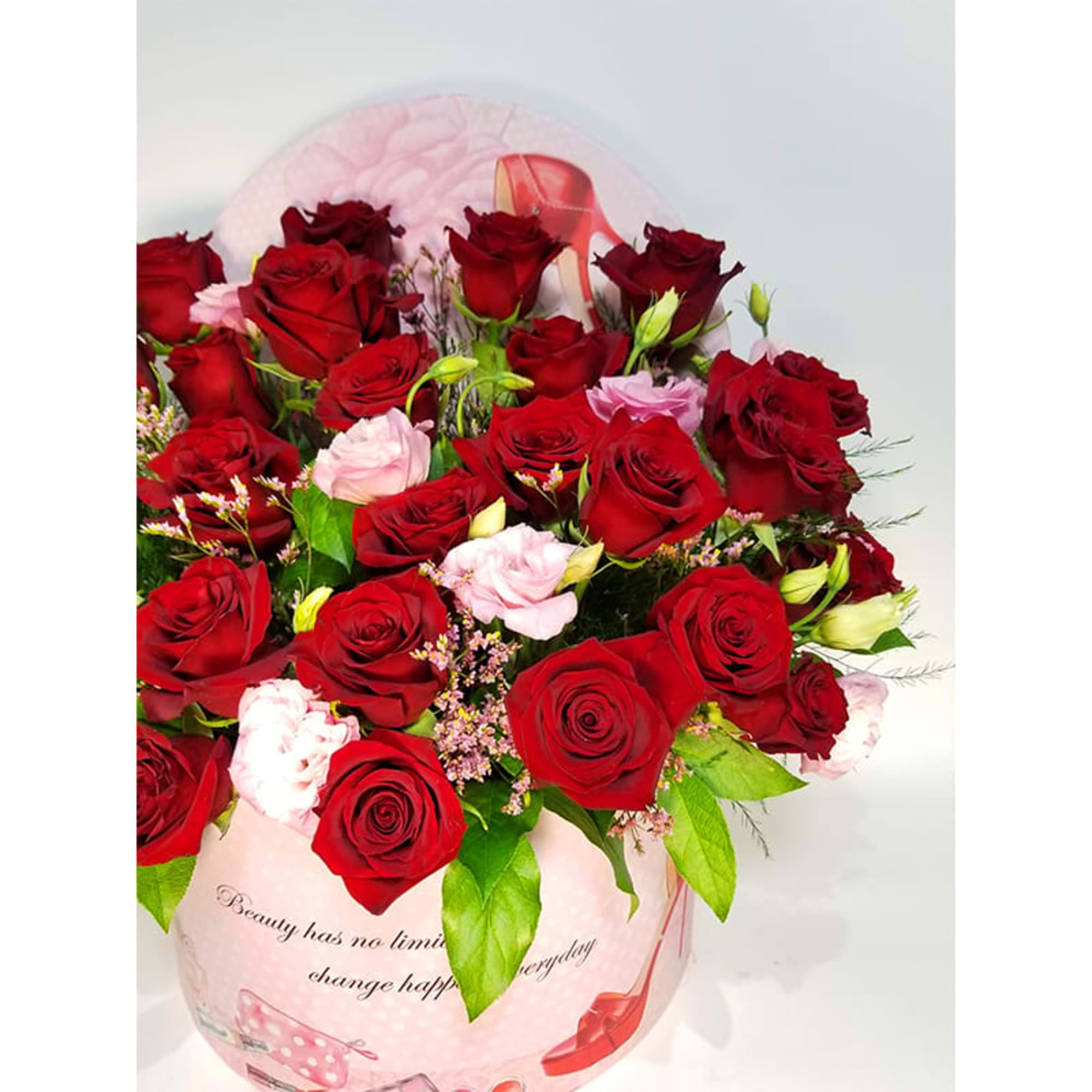Large Romance Elegance Box of 24 or 36 Red Roses, Pink Lisianthus Large Romance Elegance Box of 24 or 36 Red Roses, Pink Lisianthus